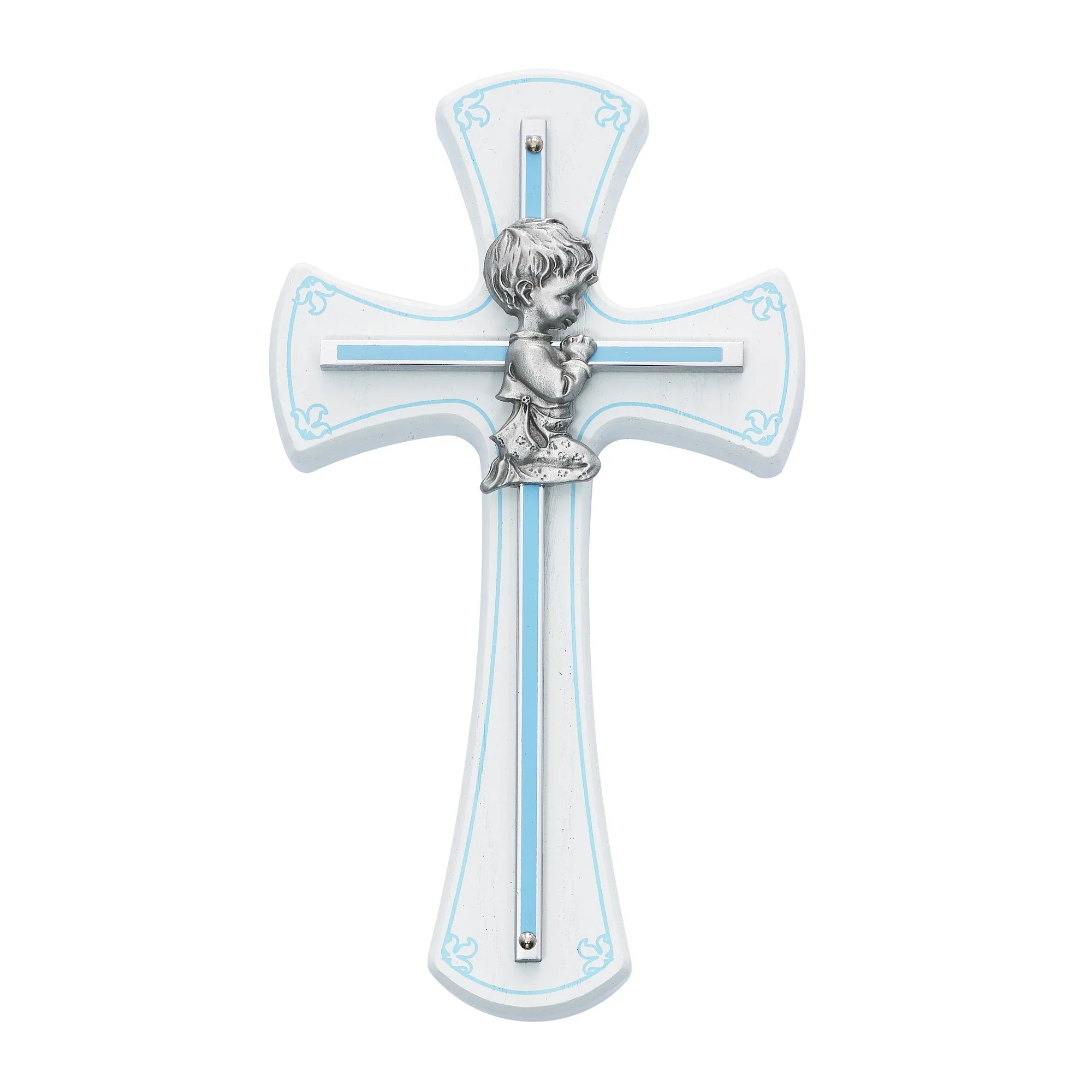Praying Child Cross on White Wood - Boy or Girl