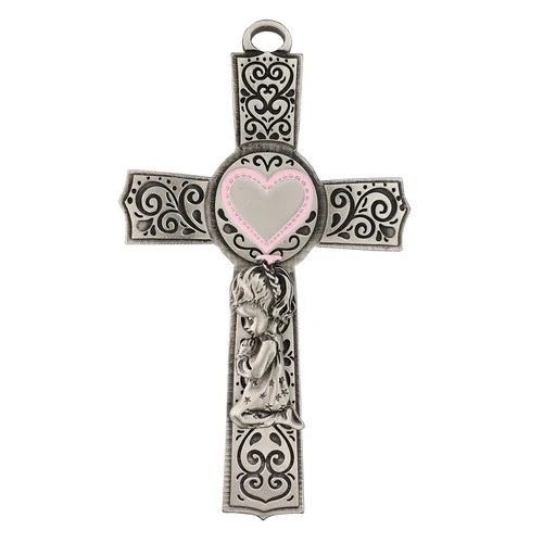 Praying Child Pewter Cross with Pastel Heart - Image 2