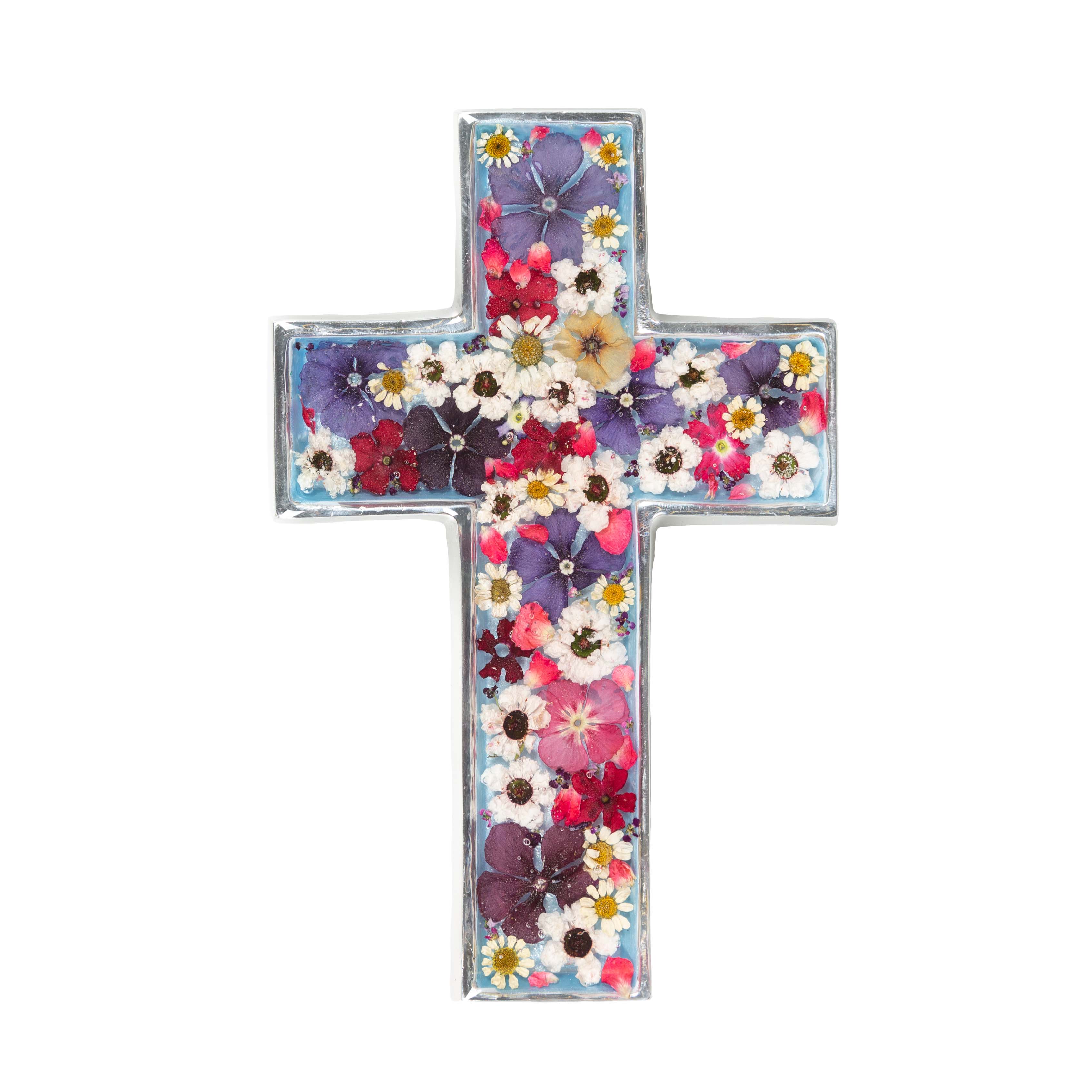 Pressed Flower Wall Cross - 6.5"