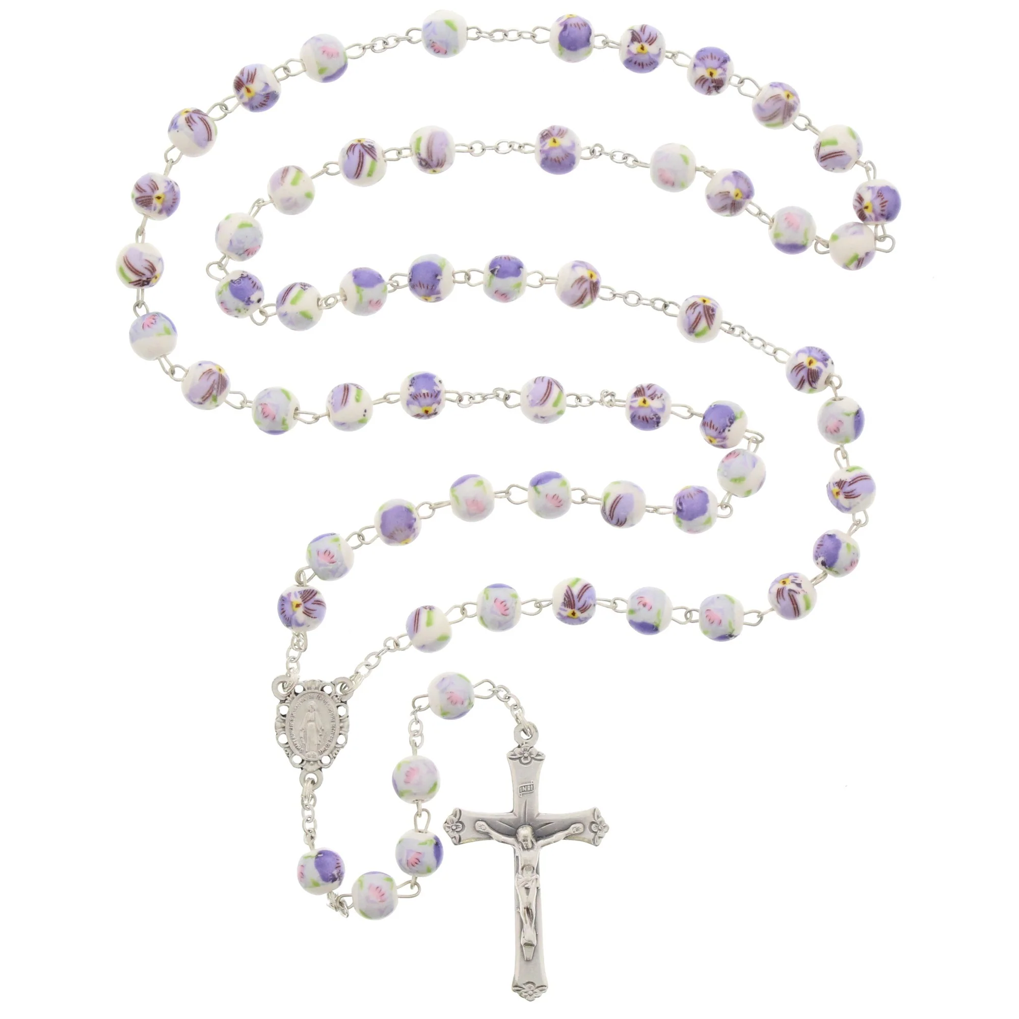 Purple Floral Ceramic Rosary - Image 2