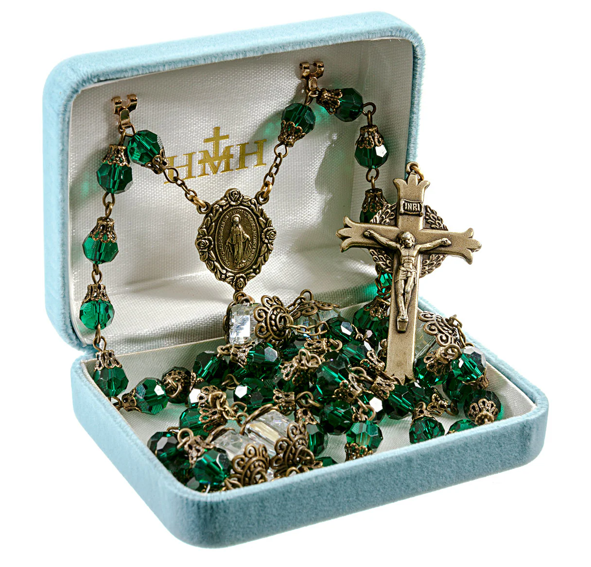 Queenship of Mary Emerald Green Crystal Rosary - Image 2