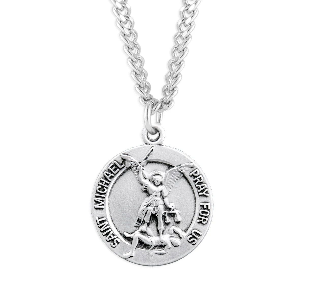Raised Border Saint Michael Medal Necklace
