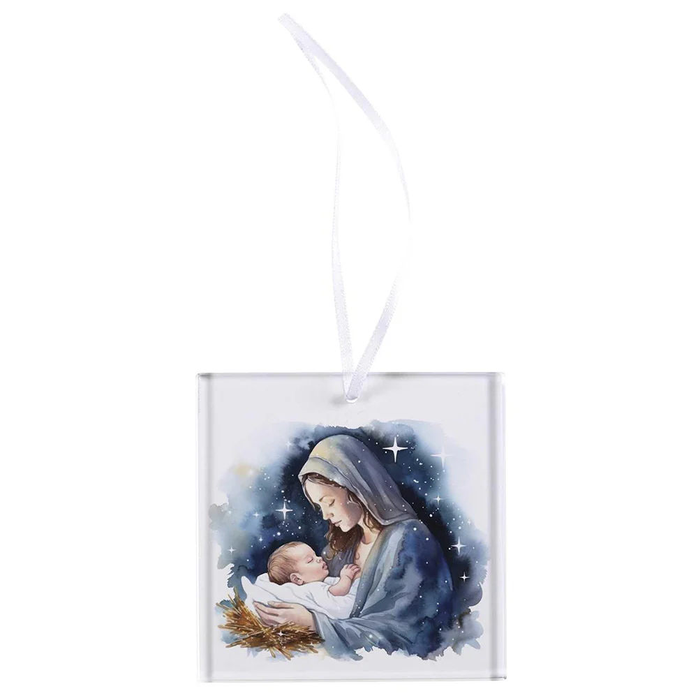 Rectangular Madonna & Child Glass Ornament - 3" - Image 2