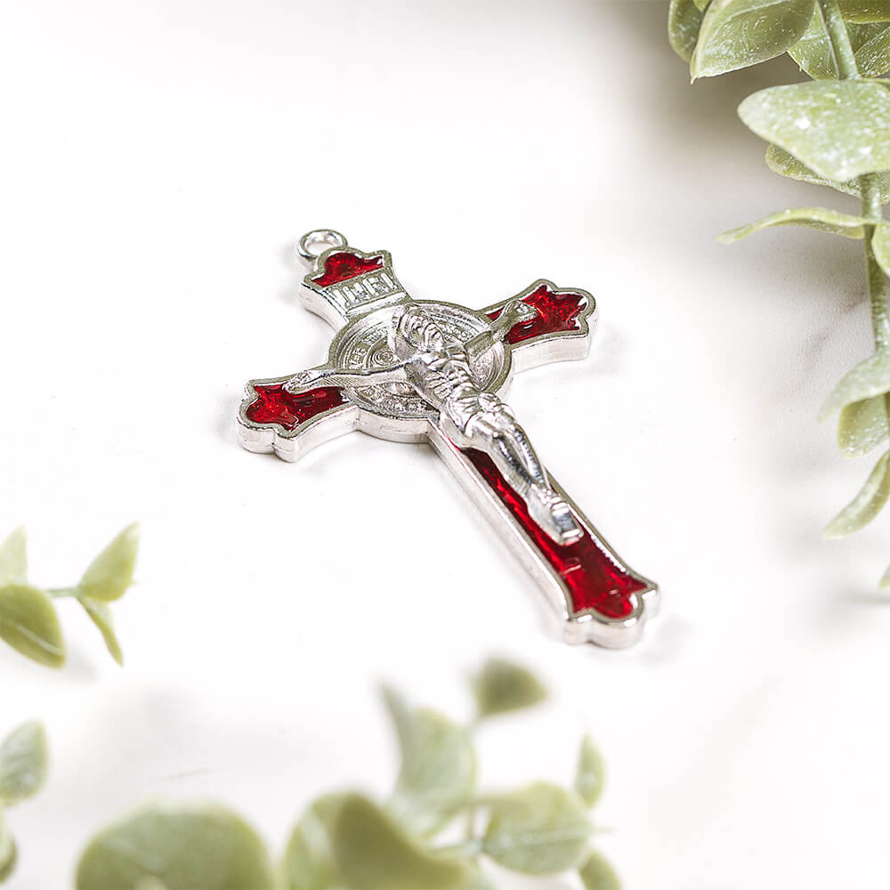 Red Enameled St. Benedict Crucifix - 3" - Image 2