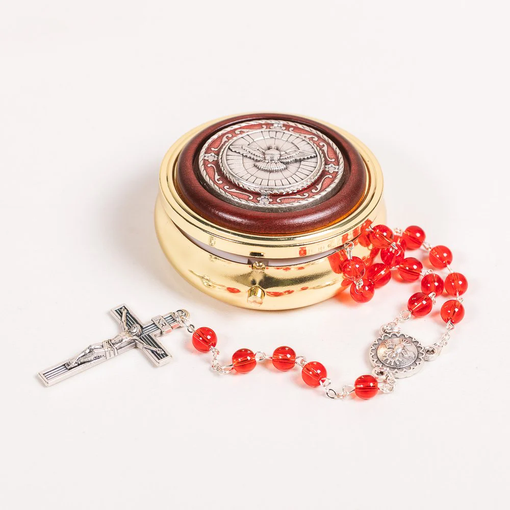 Red Glass Holy Spirit Rosary & Rosary Box Set - Image 2