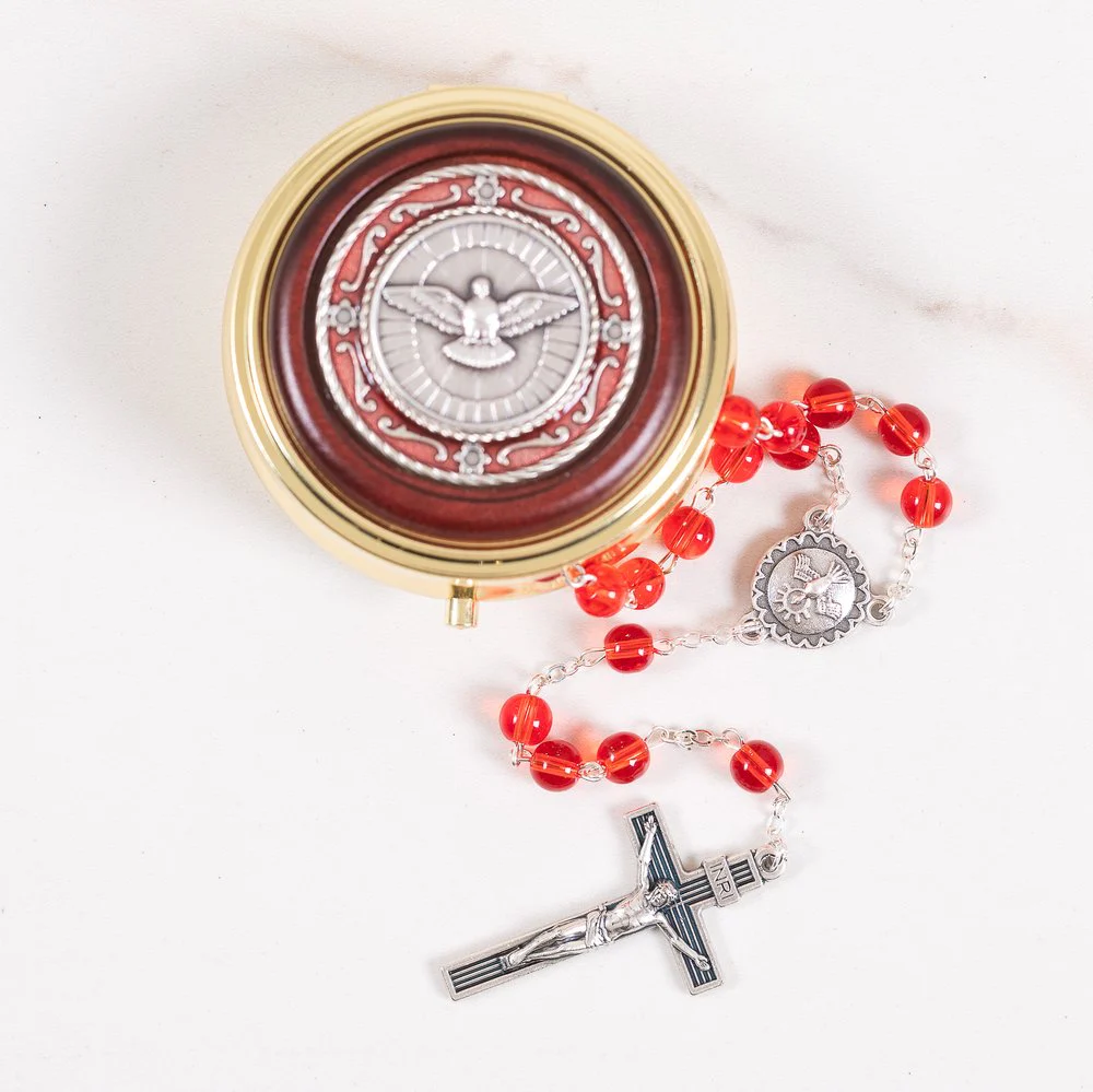 Red Glass Holy Spirit Rosary & Rosary Box Set - Image 3