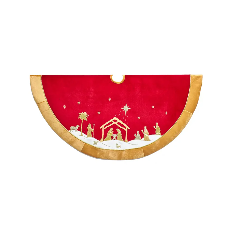 Red & Gold Nativity Tree Skirt - 48"