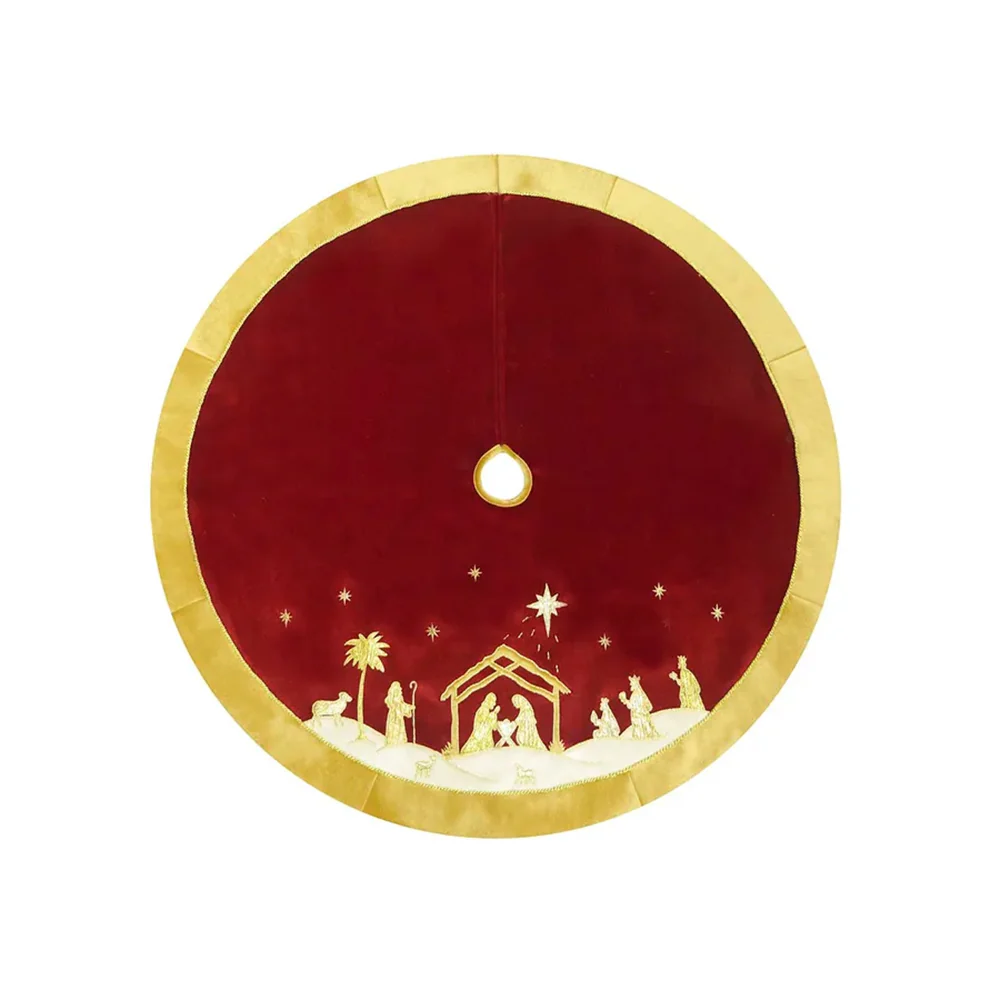 Red & Gold Nativity Tree Skirt - 48" - Image 2