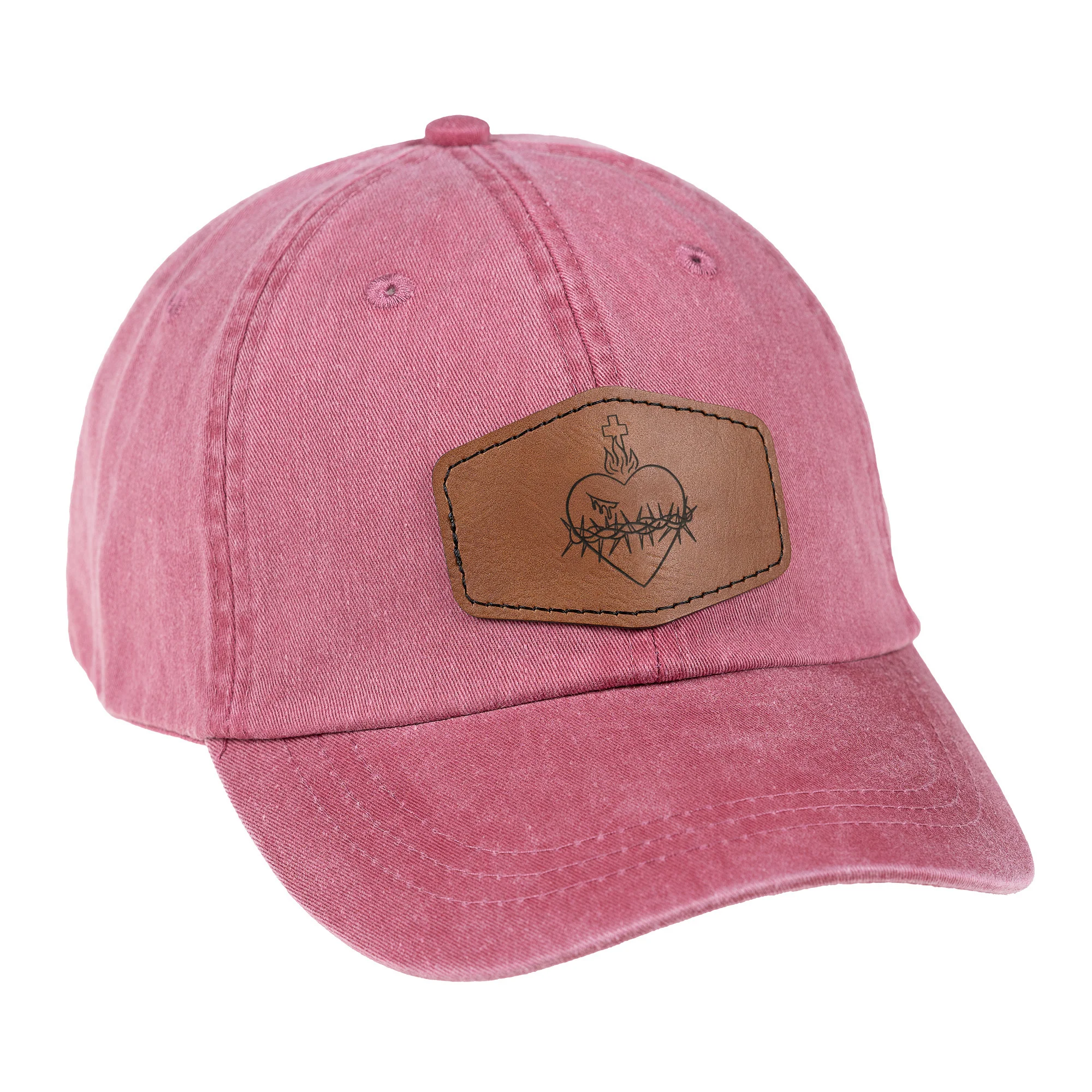 Red Sacred Heart Leather Patch Ball Cap - Image 2