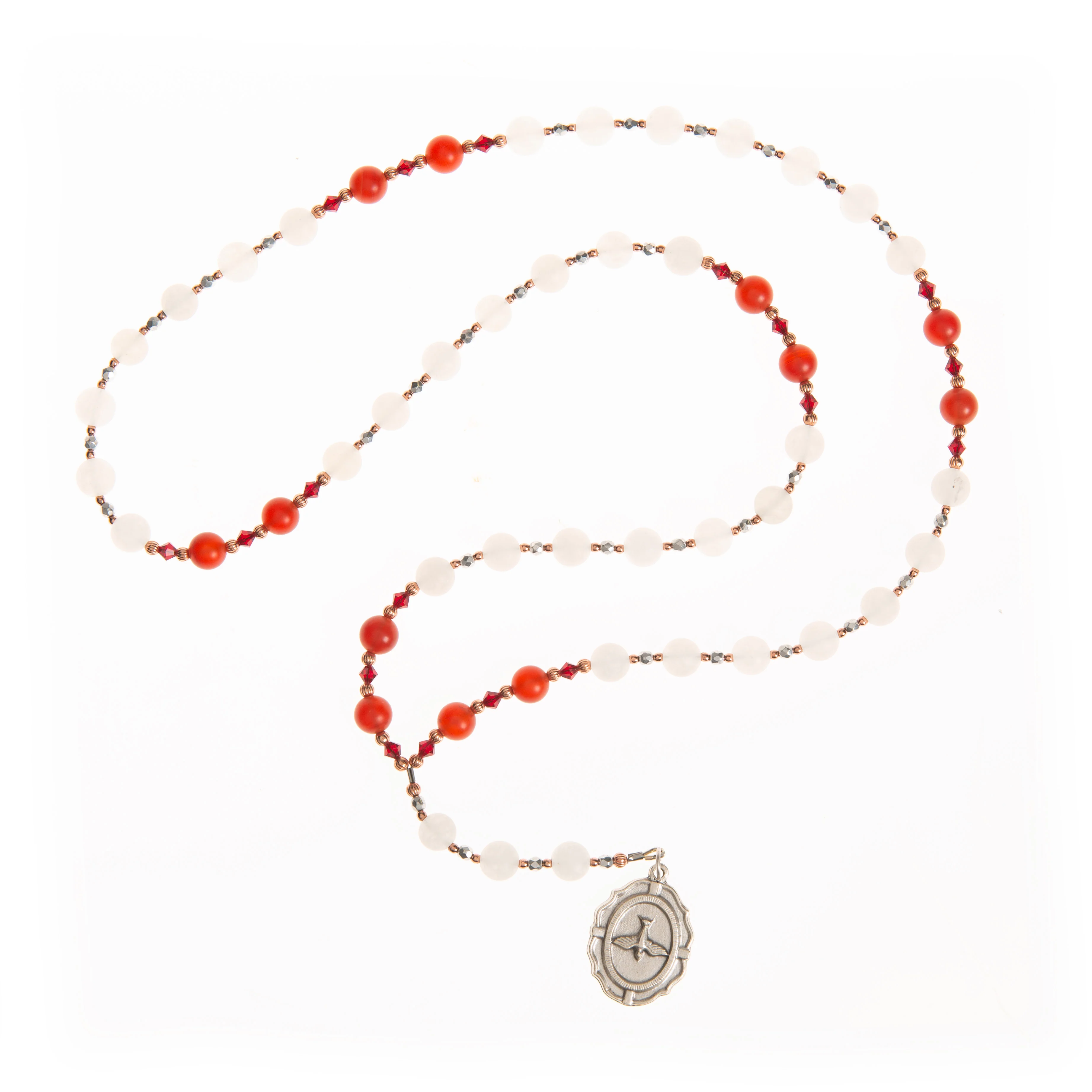 Red & White Carnelian Holy Spirit Chaplet & Daily Meditations With the Holy Spirit Book (Gift Set) - Image 3