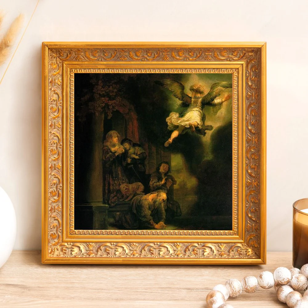 Rembrandt's Archangel Raphael Framed Canvas - Sacred Mini Collection