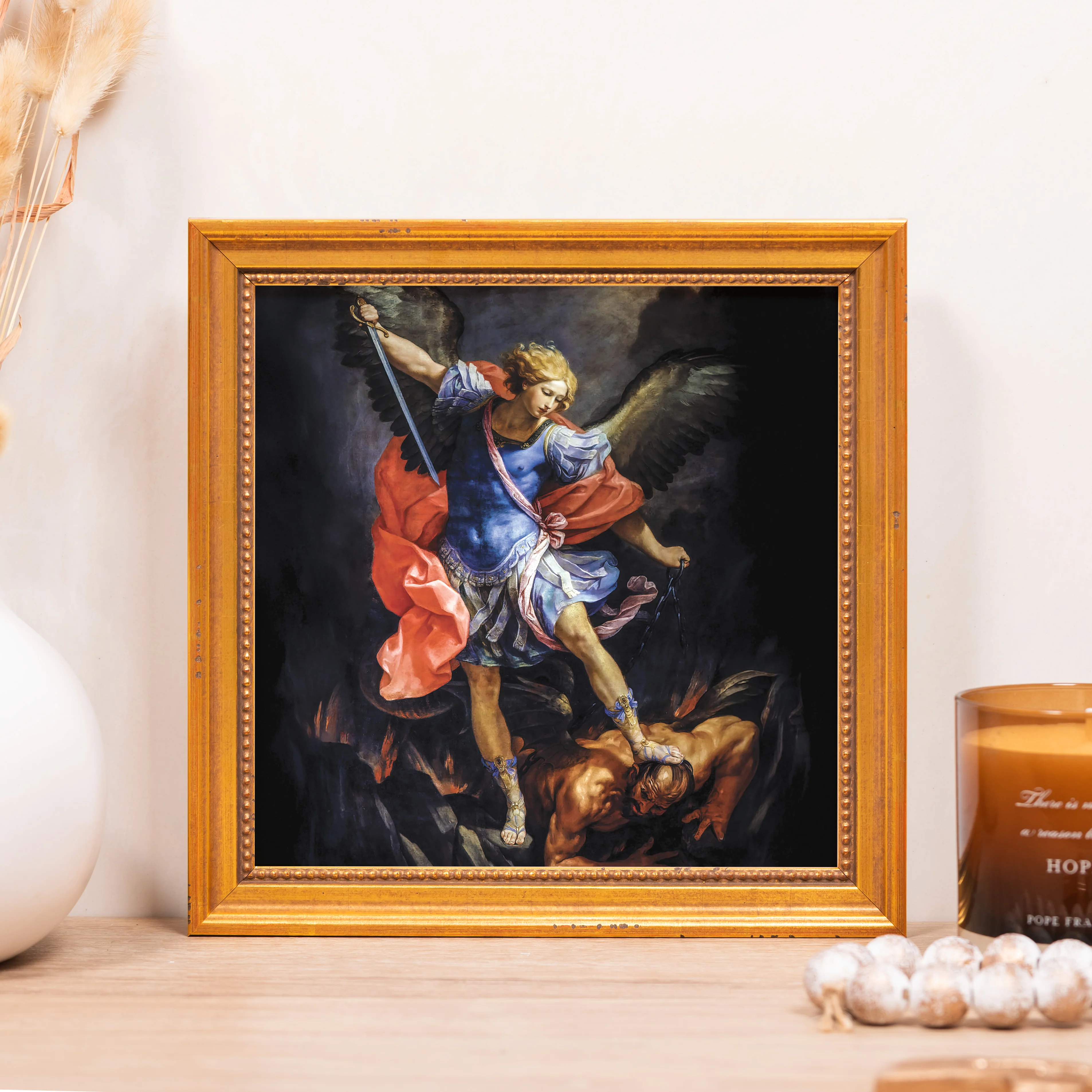 Reni's Archangel Michael Defeating Satan Framed Canvas - Sacred Mini Collection - Image 4