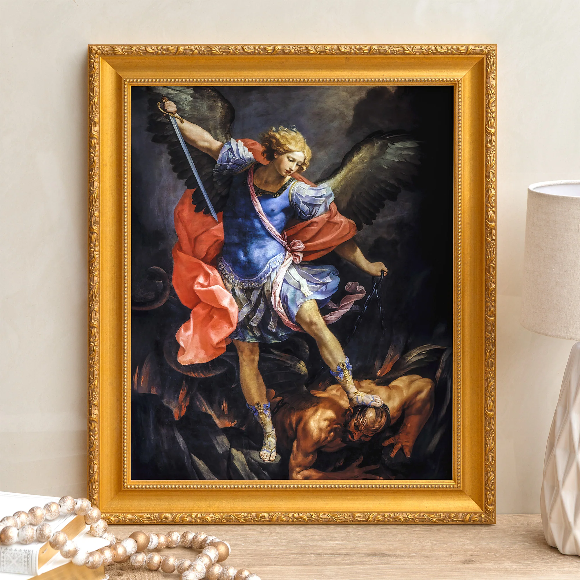 Reni's Archangel Michael Defeating Satan Framed Canvas - Sacred Signature Collection - Image 6