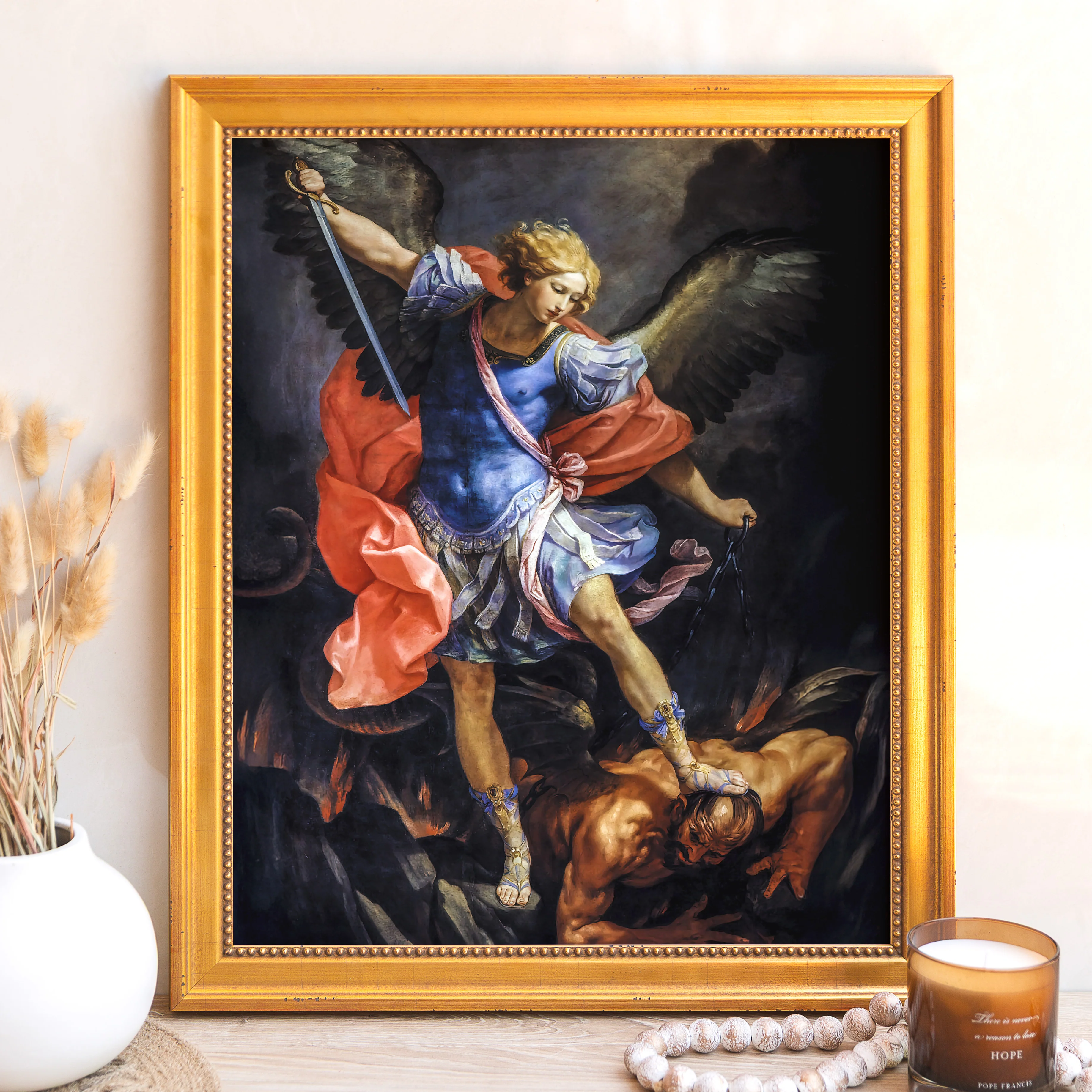 Reni's Archangel Michael Defeating Satan Framed Canvas - Sacred Signature Collection - Image 9