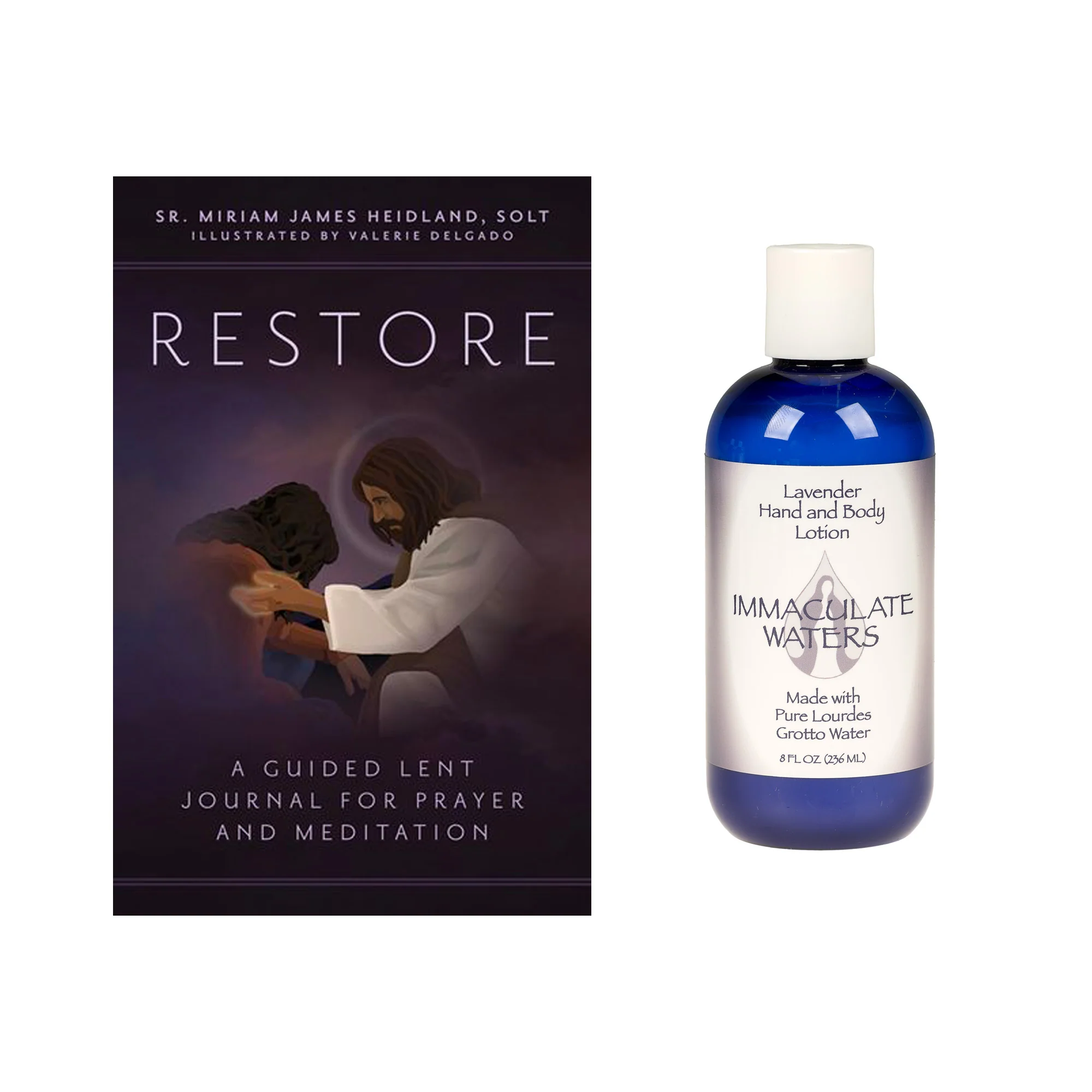 Restore: A Guided Lent Journal for Prayer and Meditation Book & Natural Lavender Immaculate Waters Hand & Body Lotion (Gift Set) - Image 2