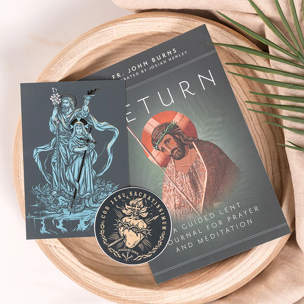 Return: A Guided Lent Journal for Prayer and Meditation, Sacred Heart Sticker & St. Joseph Prayer Card Gift Set
