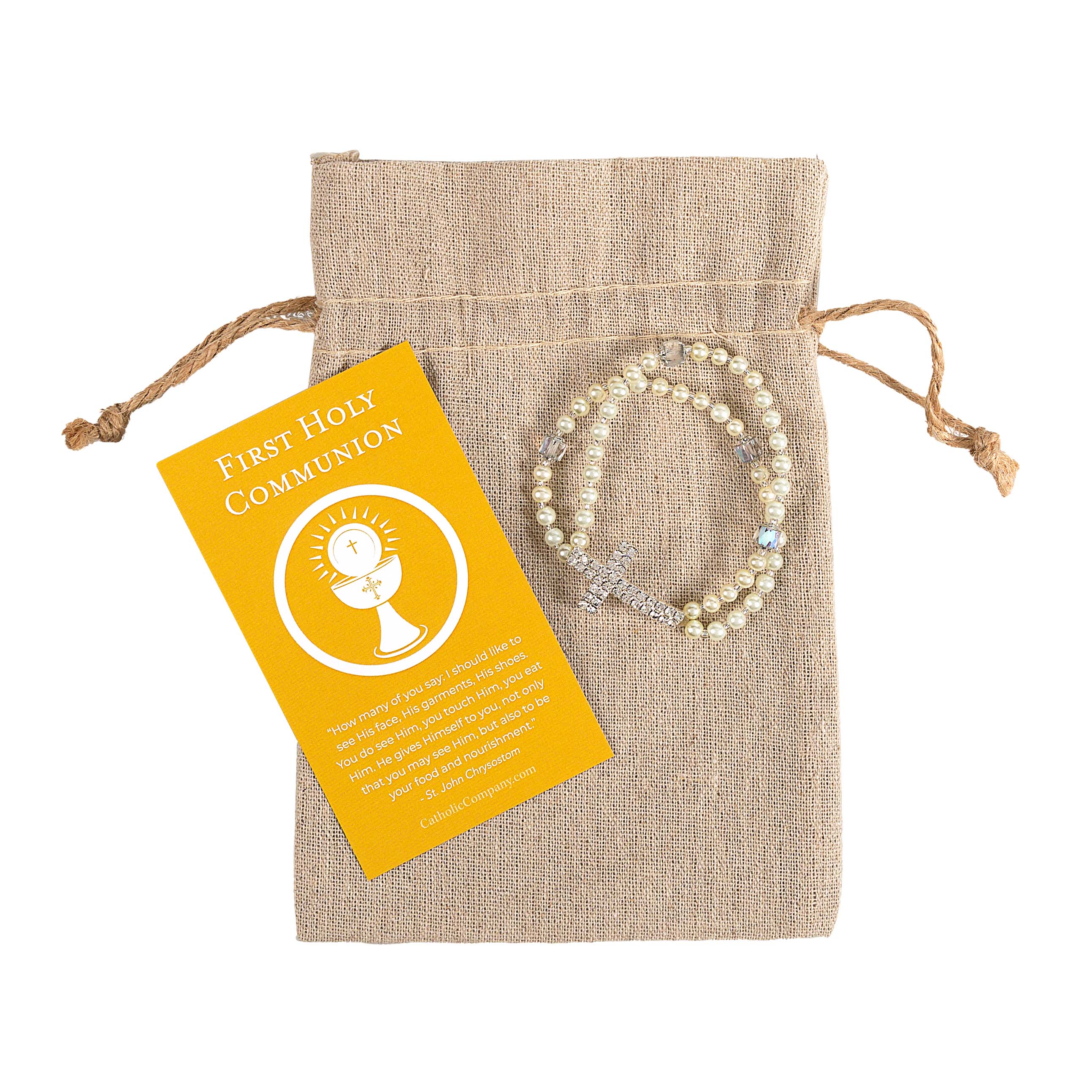 Rhinestone Cross & Pearl First Communion Rosary Bracelet