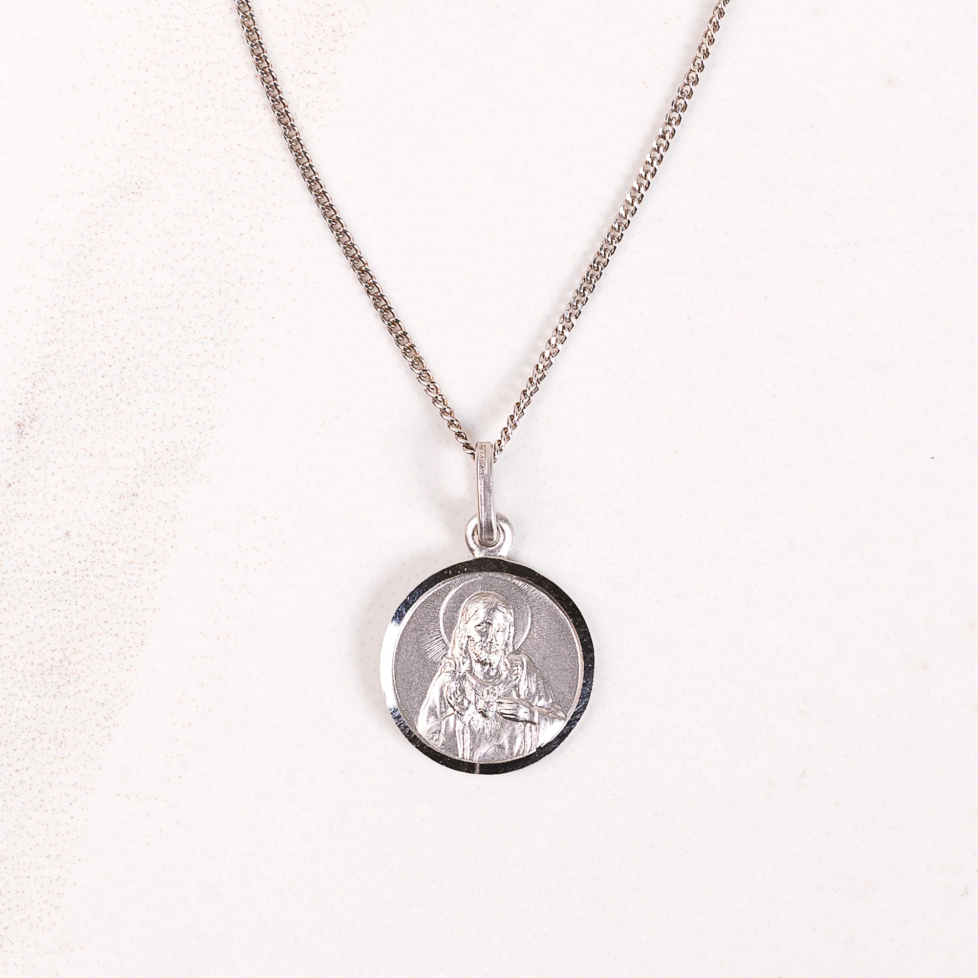 Rhodium Plated Sterling Sacred Heart Necklace