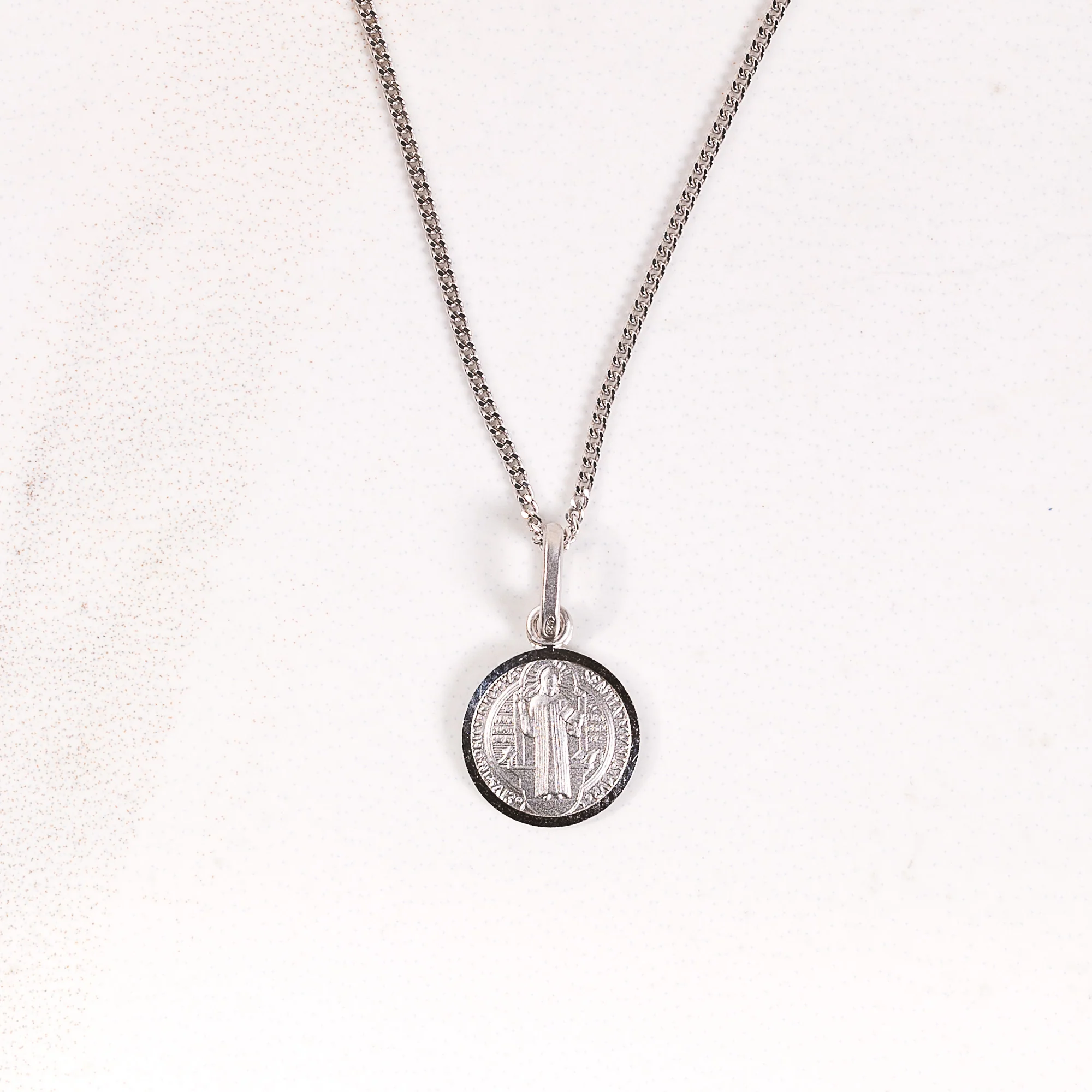 Rhodium Plated Sterling St. Benedict Jubilee Medal Necklace