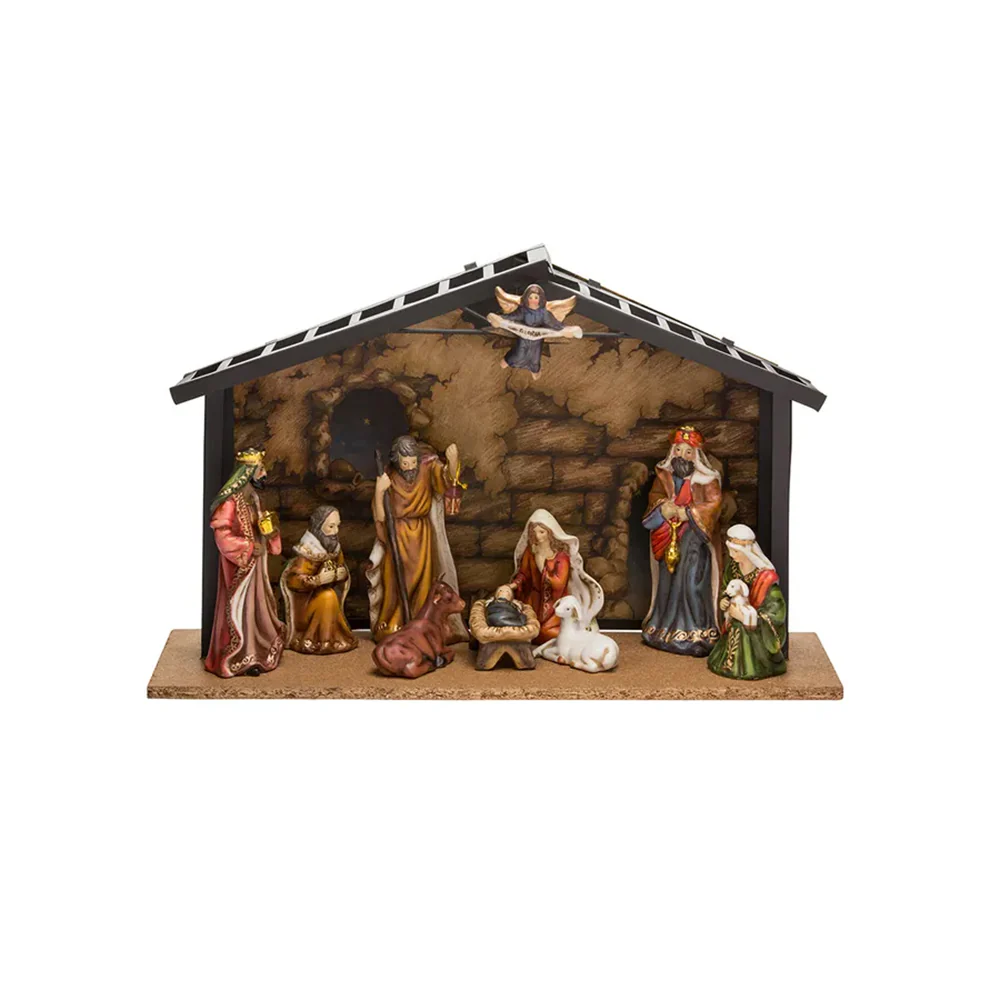 Richly Colored Porcelain Nativity Set & Stable - 10-Pieces - Image 2
