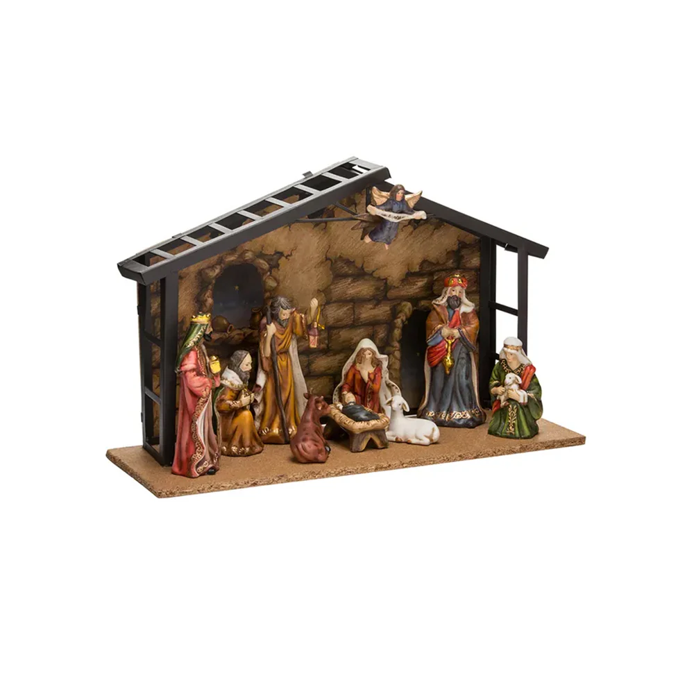 Richly Colored Porcelain Nativity Set & Stable - 10-Pieces - Image 3