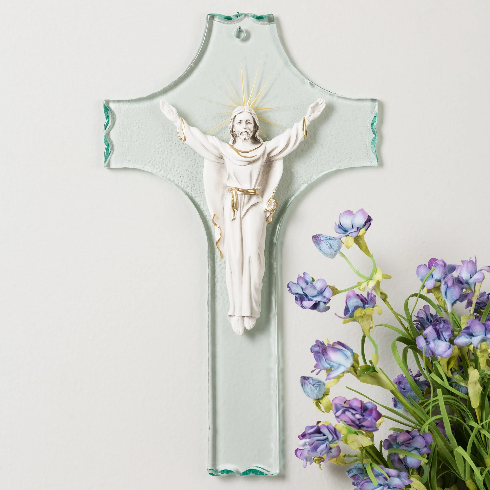 Risen Christ Glass Crucifix
