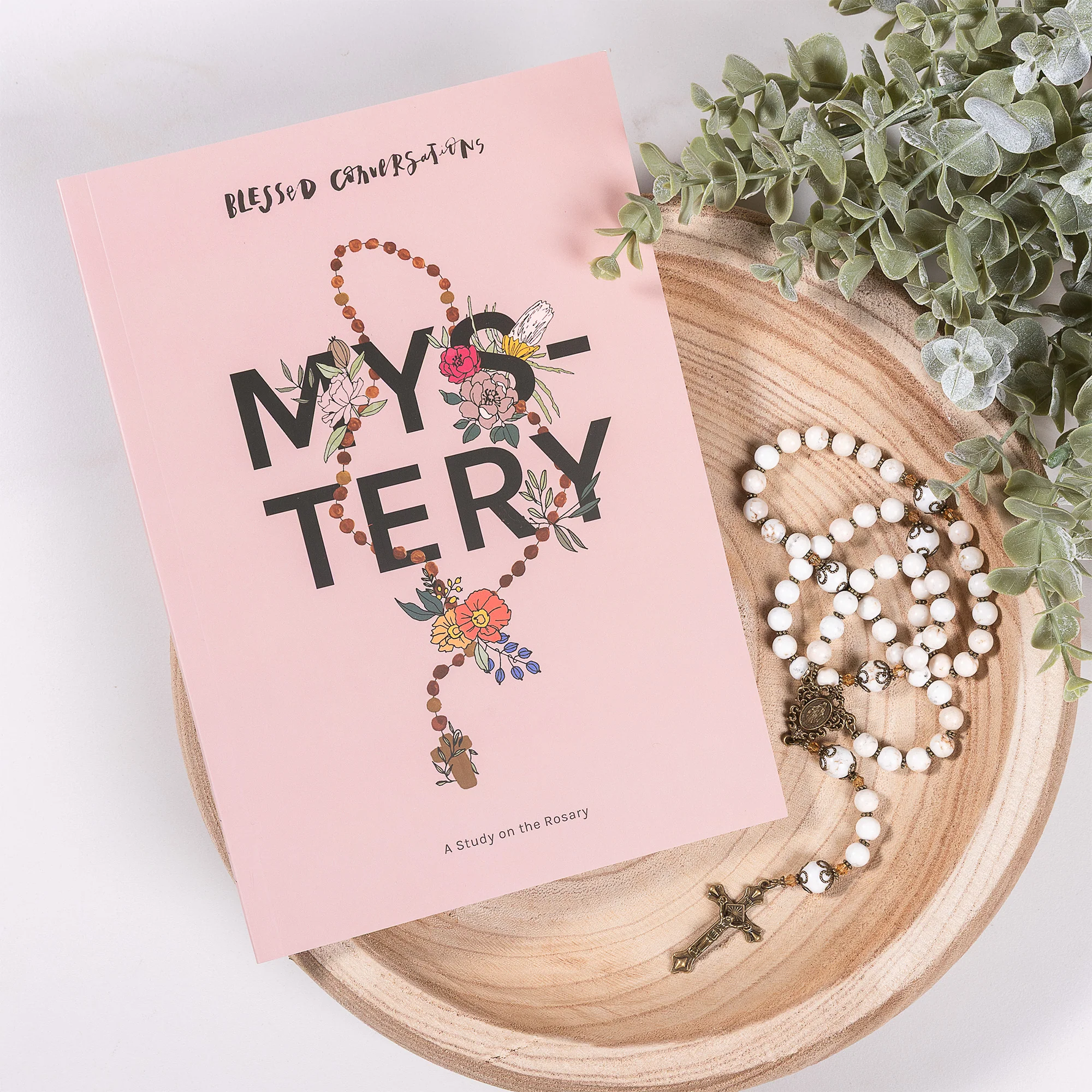 Rosary Devotion Gift Set – Miraculous Medal White Turquoise Rosary & Mystery: A Study on the Rosary