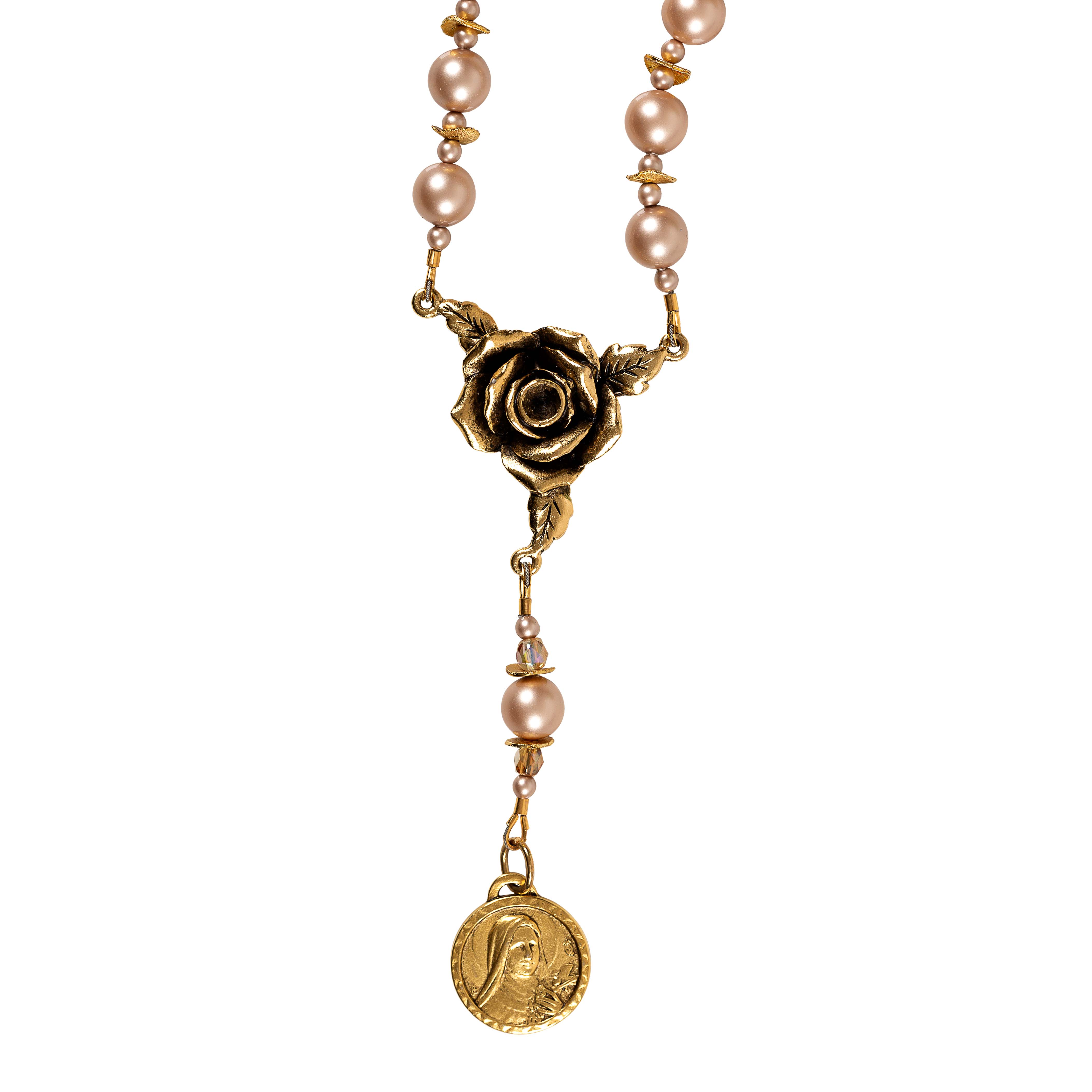 Rose & Antique Gold Chaplet of St. Therese the Little Flower - Image 2