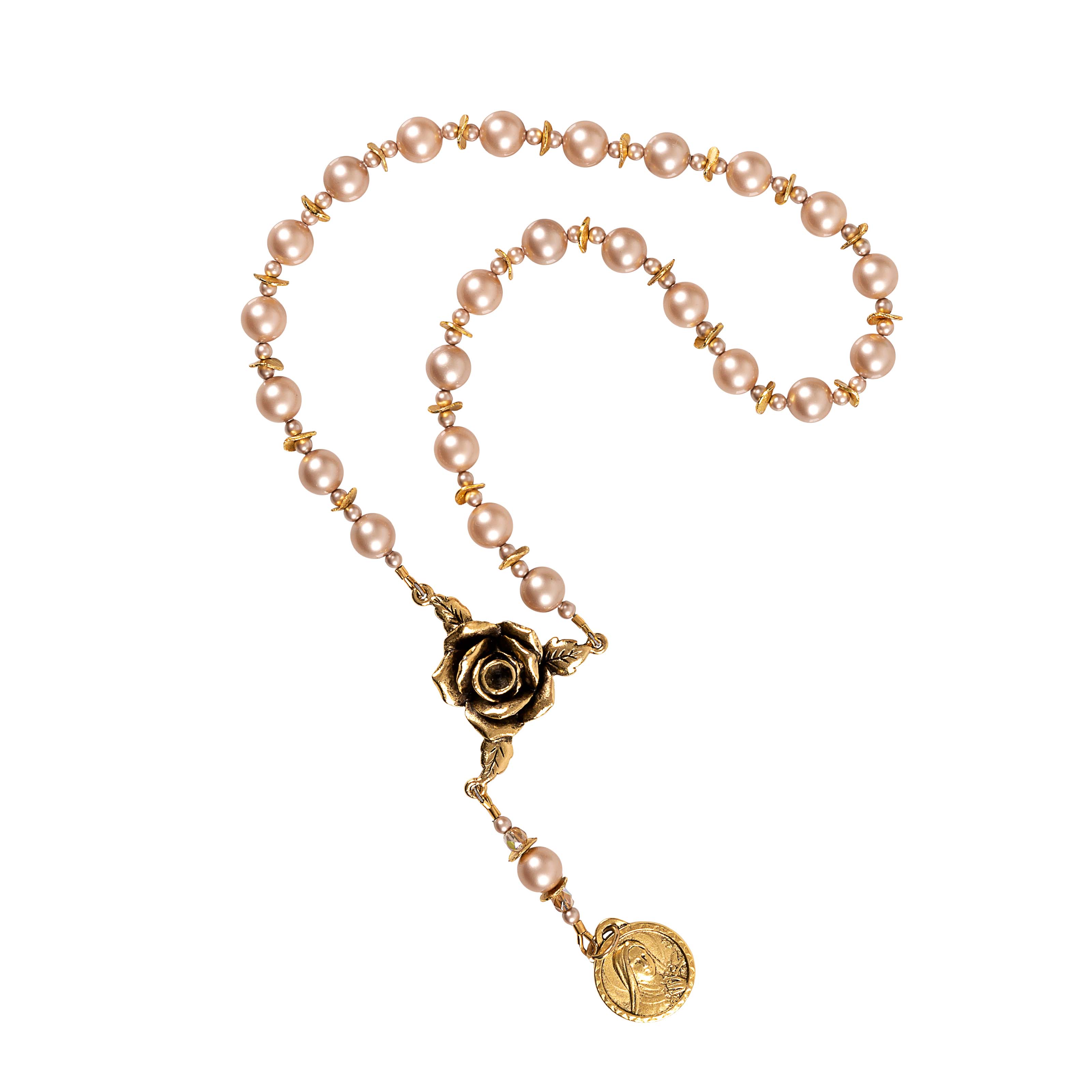 Rose & Antique Gold Chaplet of St. Therese the Little Flower - Image 3