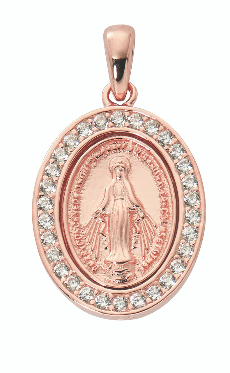 Rose Gold Crystal Miraculous Medal Necklace - Image 2