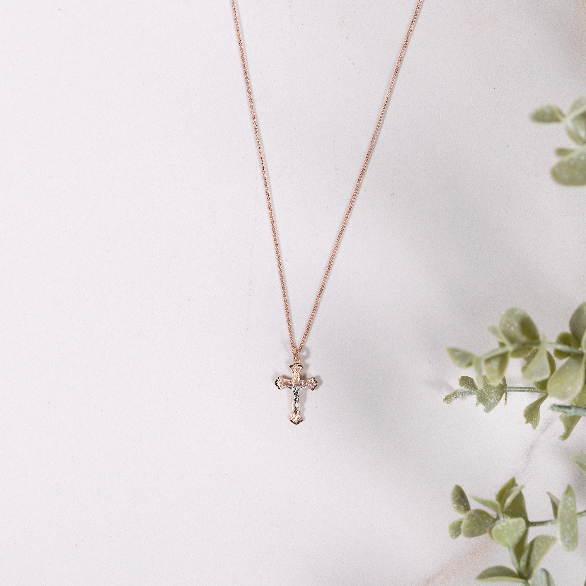 Rose Gold & Sterling Crucifix Necklace - Image 2
