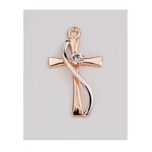 Rose Gold & Sterling Flowing Water Cross Necklace