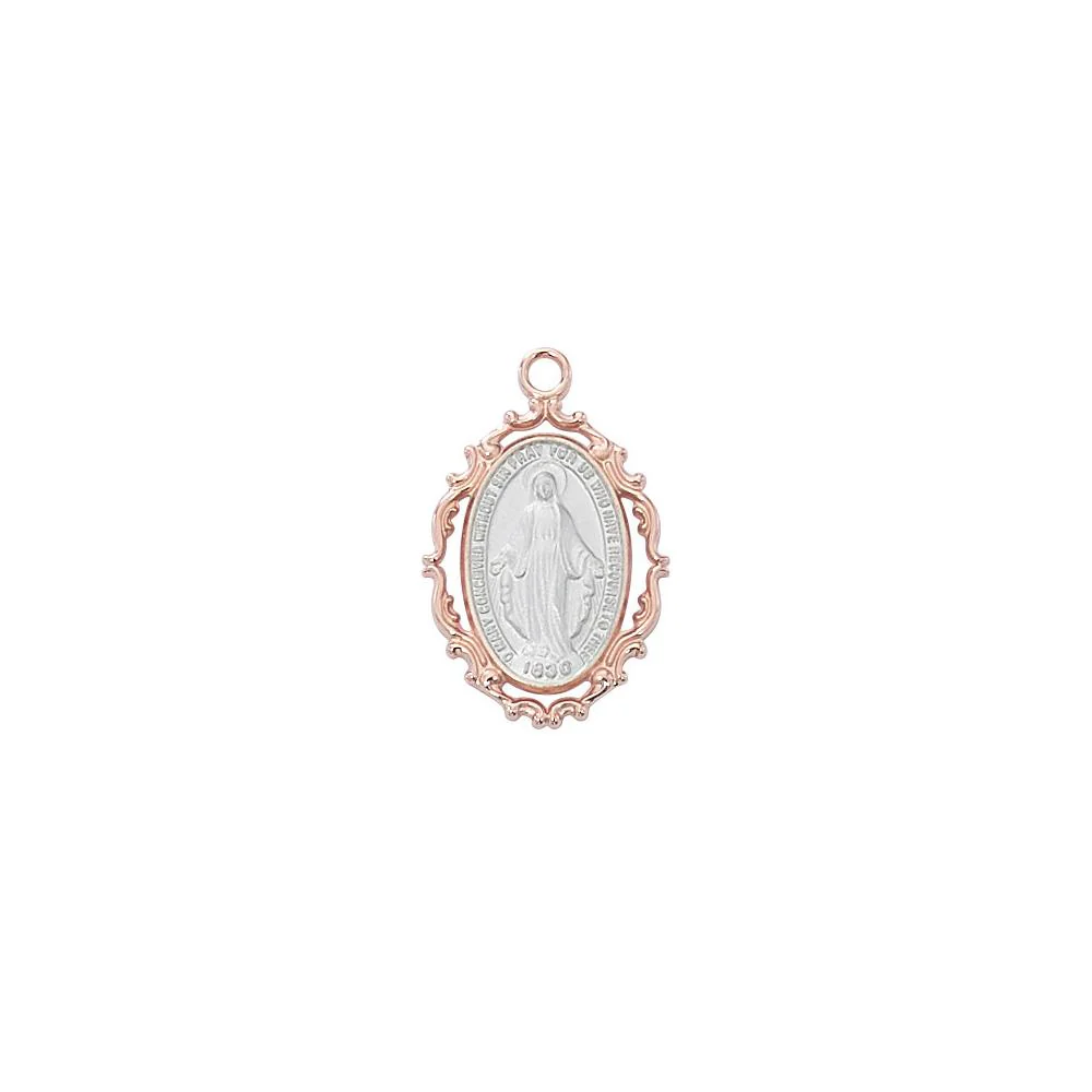 Rose Gold & Sterling Miraculous Medal Necklace - Image 2