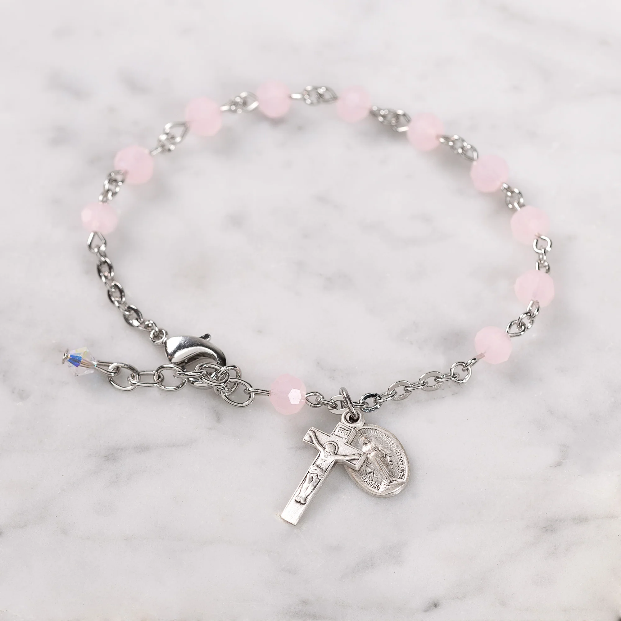 Rose Opal & Austrian Crystal Rosary Bracelet