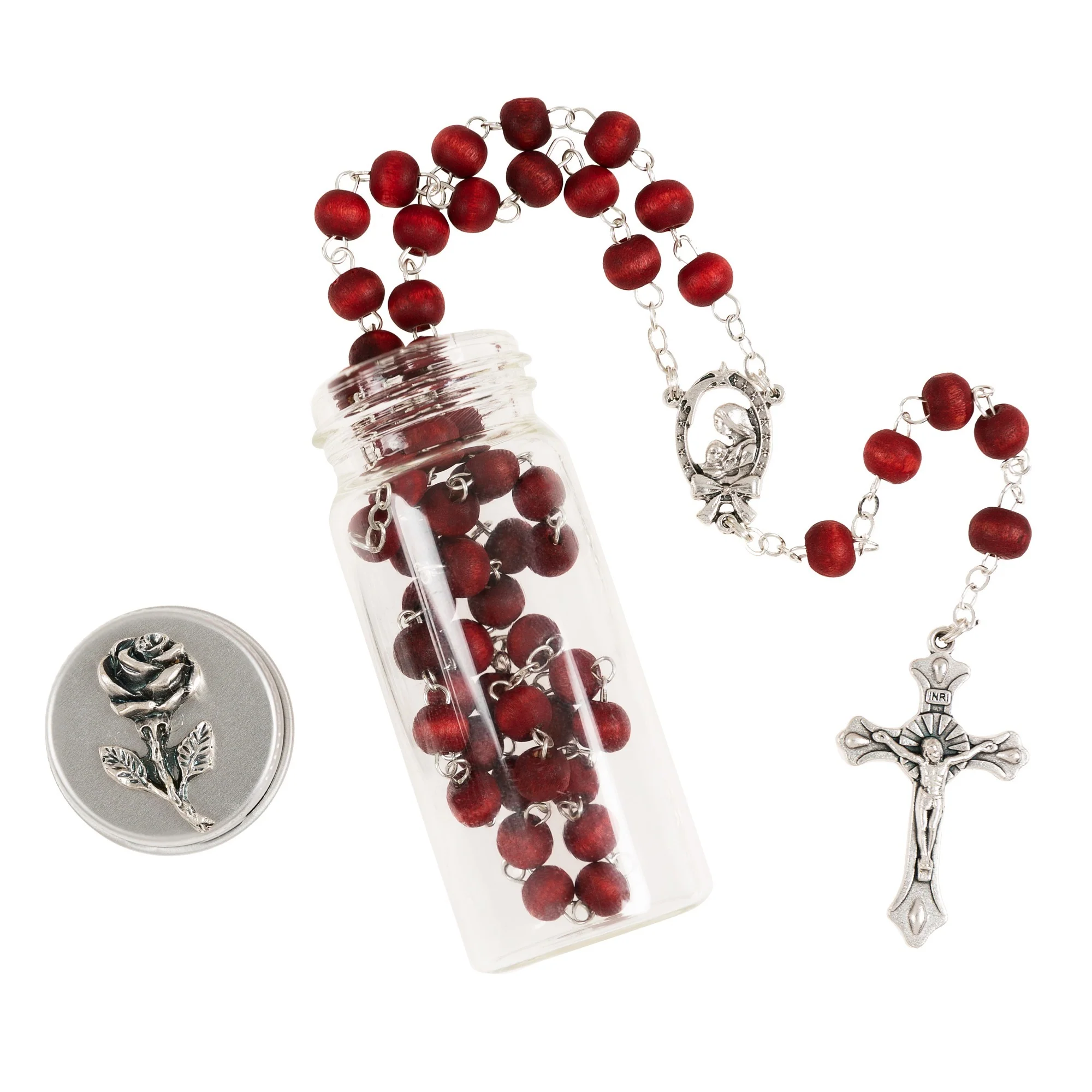 Rose Scented Wood Rosary in Glass Bottle - Image 2