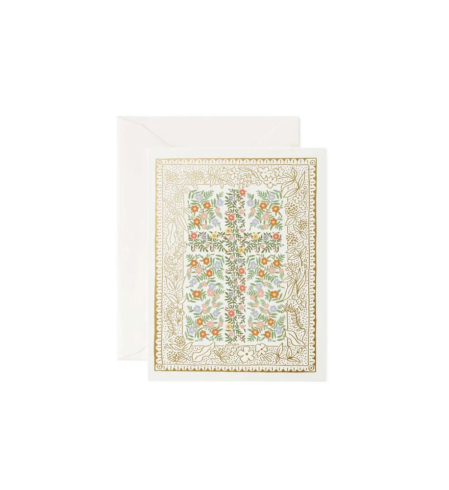 Rosette Floral Cross Foil Stamped Baptism Card - Image 2