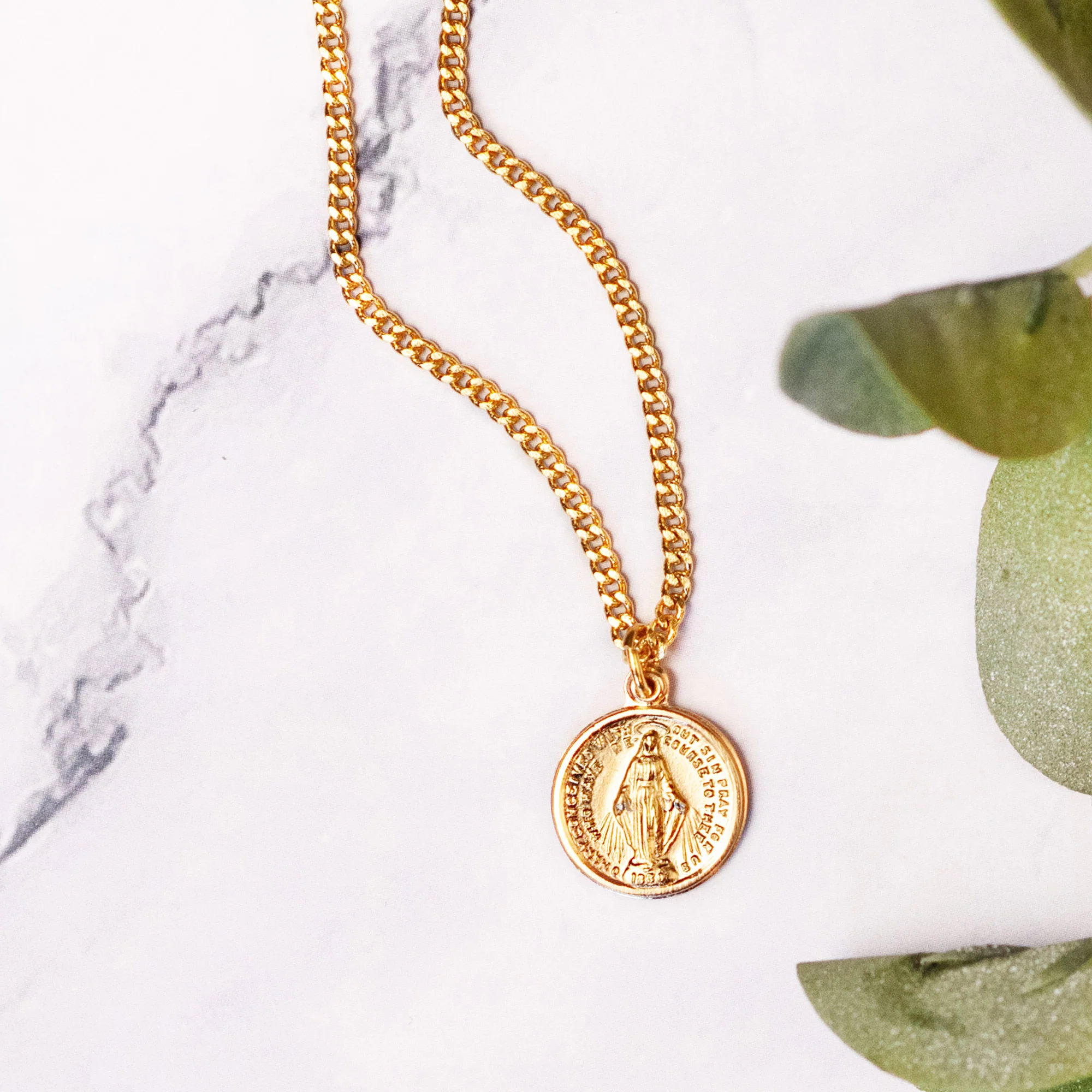 Round Miraculous Medal Necklace - Gold or Silver - Image 2