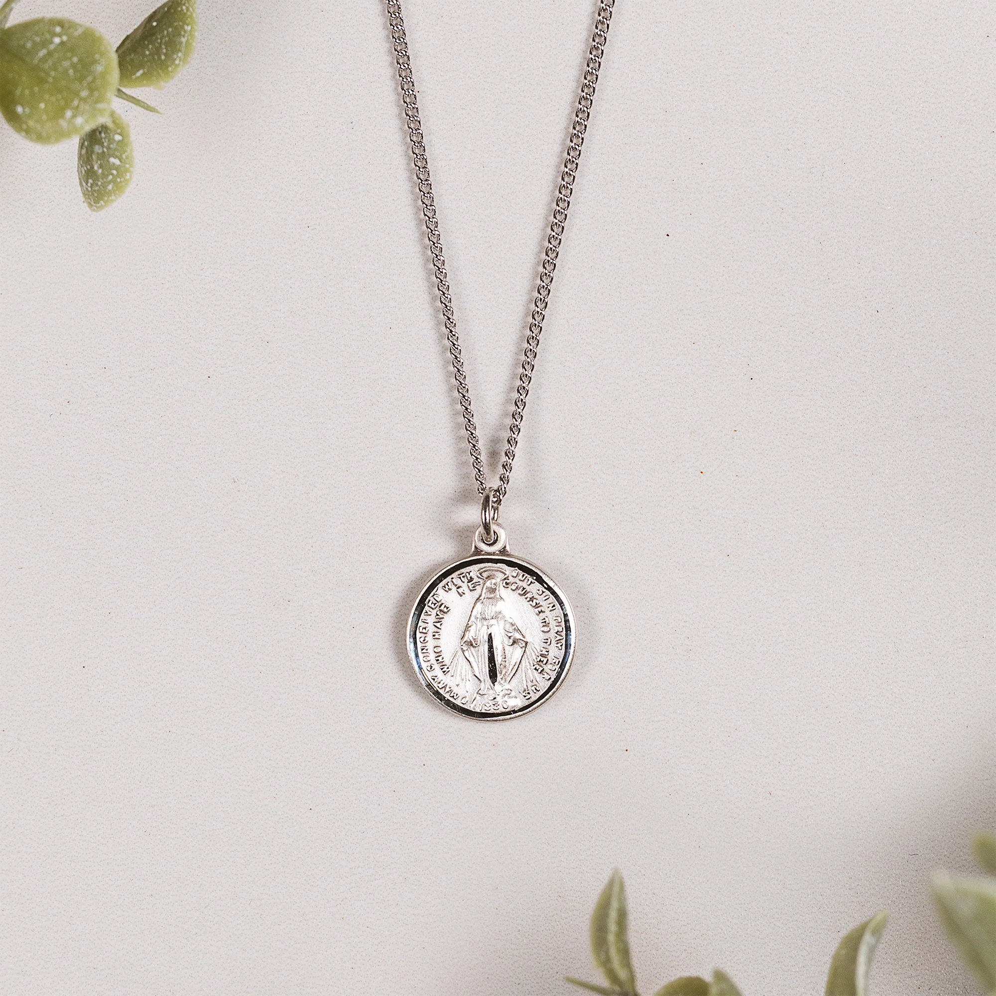 Round Miraculous Medal Necklace - Gold or Silver - Image 3