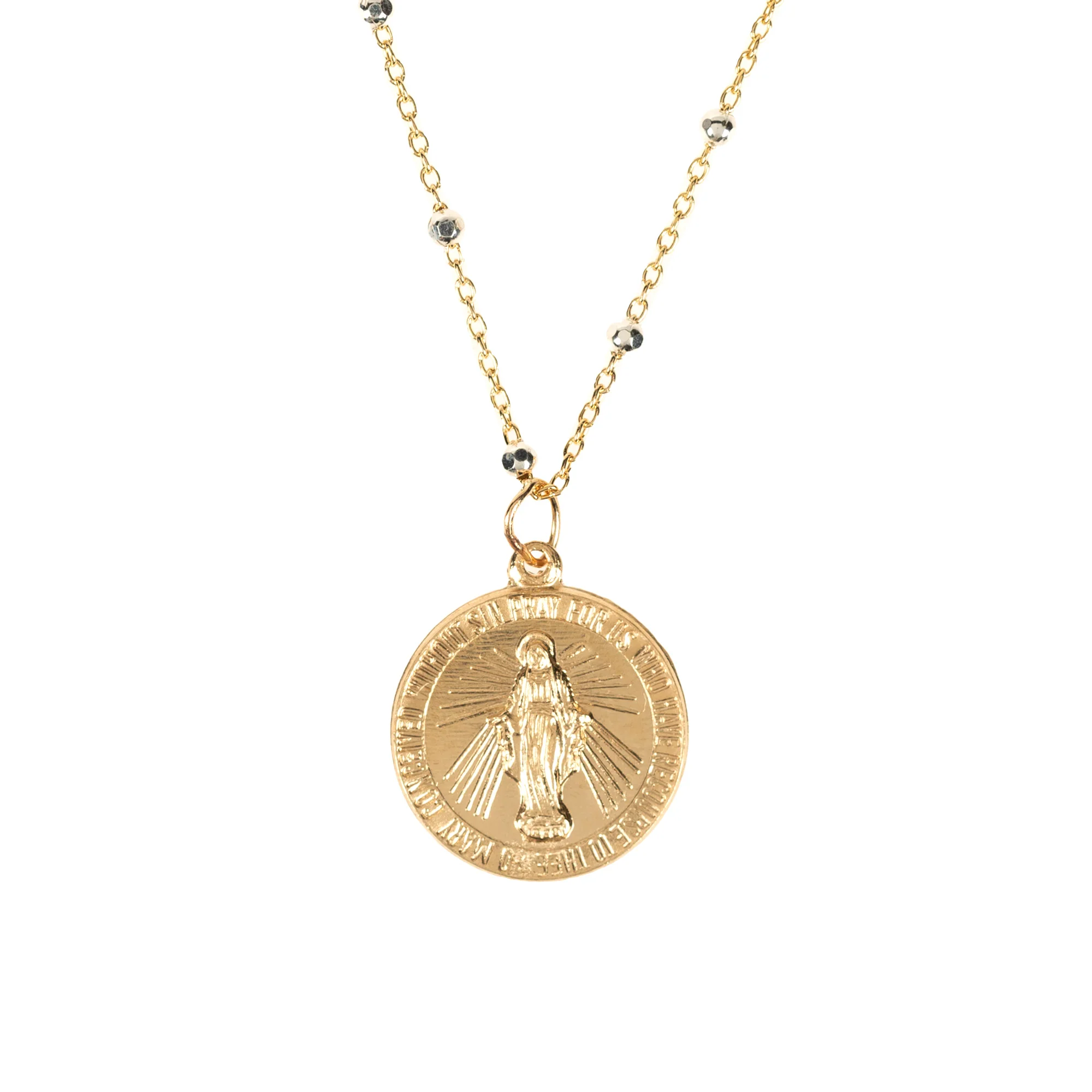 Round Miraculous Medal Necklace with Beaded Accents - Image 3