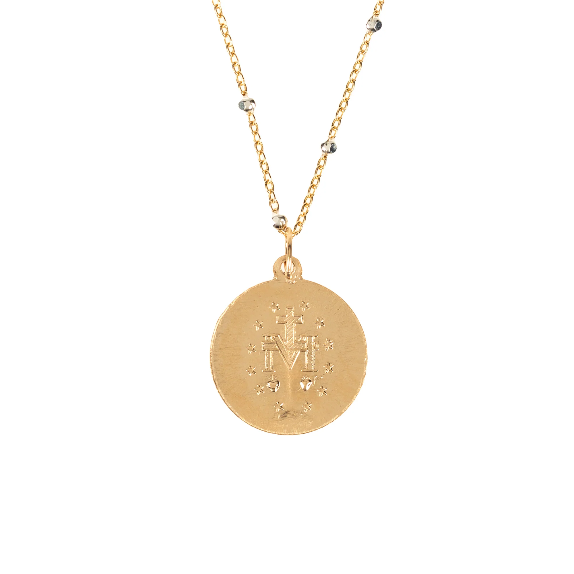 Round Miraculous Medal Necklace with Beaded Accents - Image 4