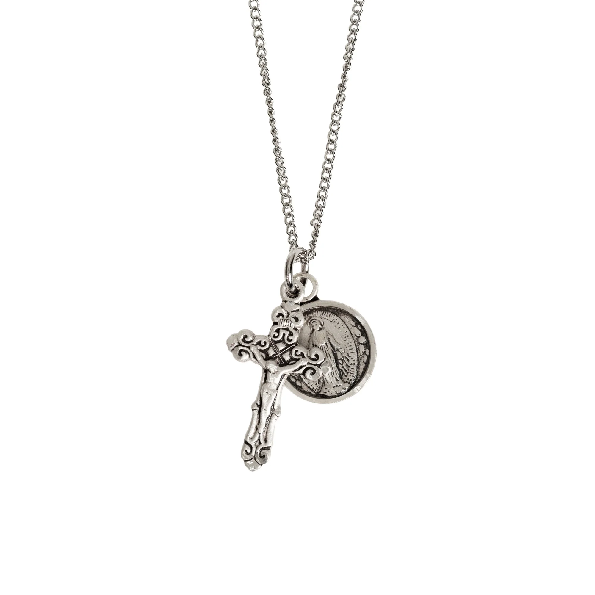 Round Miraculous Medal & Petite Crucifix Necklace