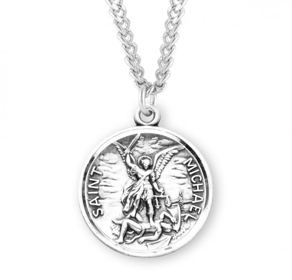 Round St. Michael Warrior Medal Necklace on 24" Chain