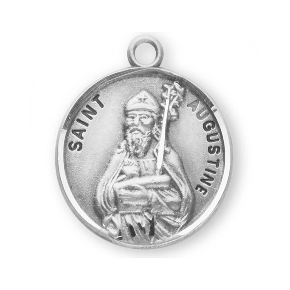 Round Sterling Silver St. Augustine Medal Necklace - 20" - Image 2