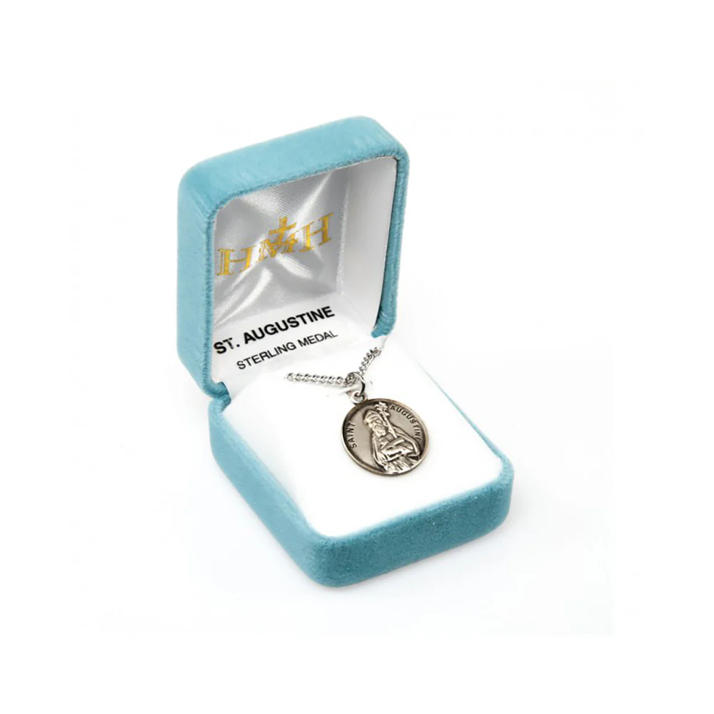 Round Sterling Silver St. Augustine Medal Necklace - 20" - Image 4