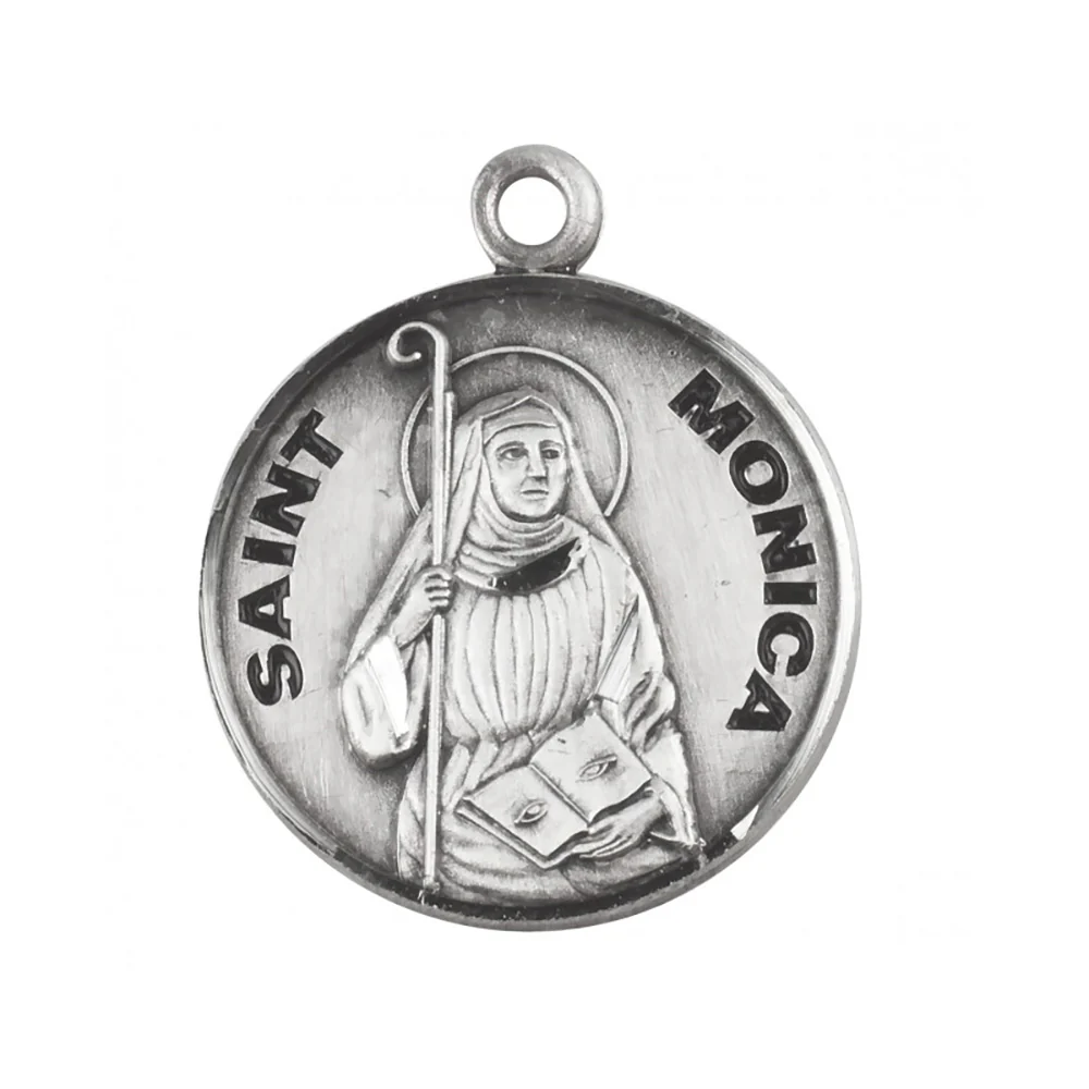 Round Sterling Silver St. Monica Medal Necklace - 18" - Image 3