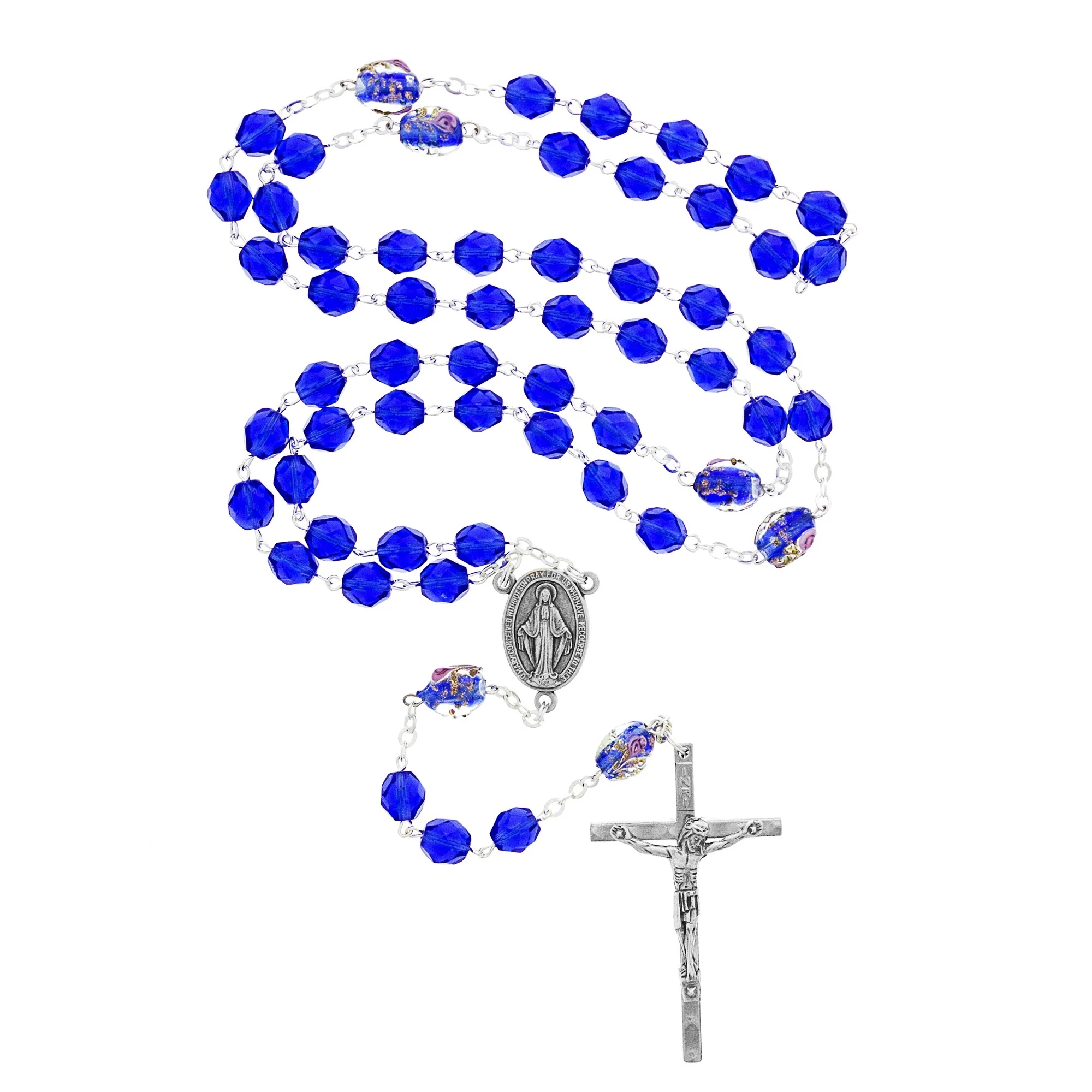 Royal Blue Glass Bead Rosary - Image 2