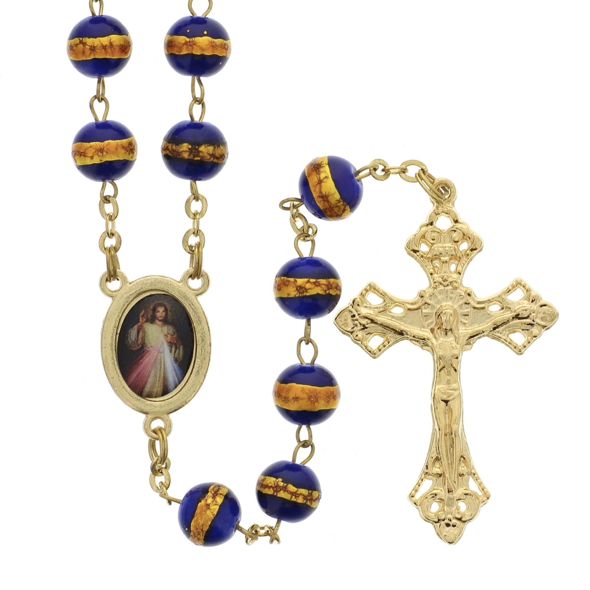 Royal Blue & Gold Divine Mercy Rosary
