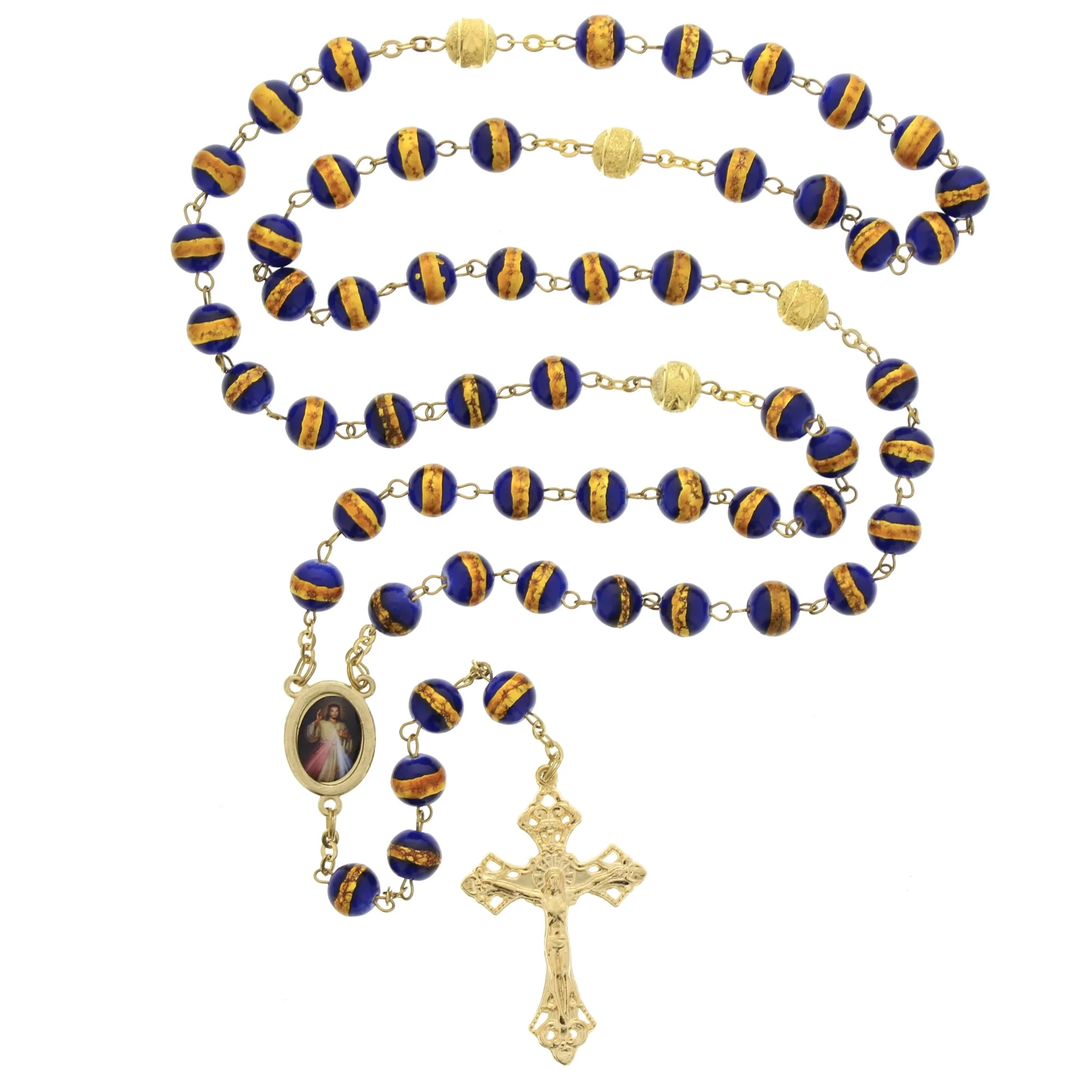 Royal Blue & Gold Divine Mercy Rosary - Image 2
