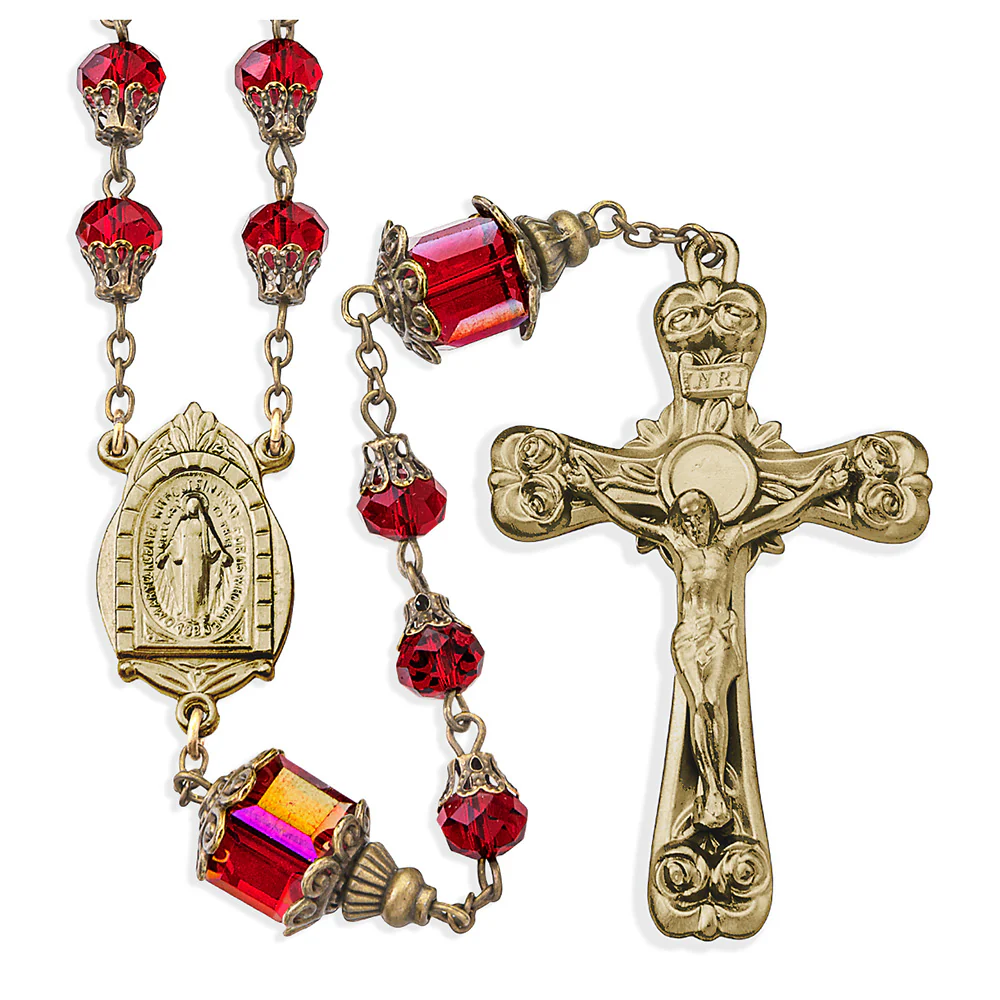 Ruby & Brass Crystal Bead Rosary - Image 2