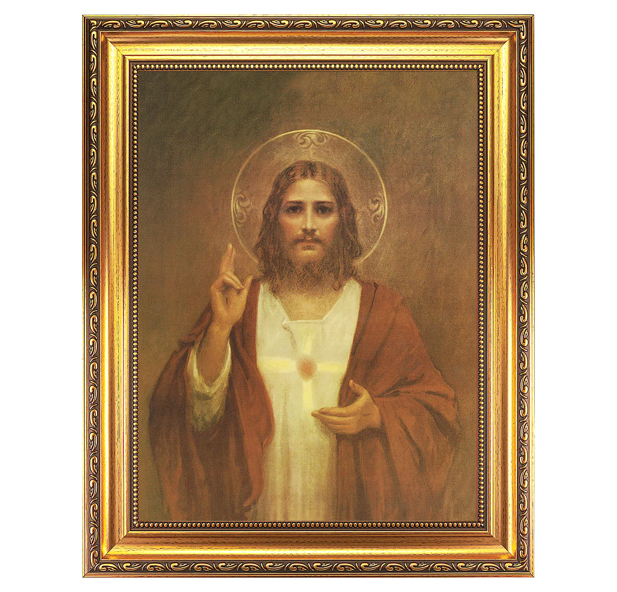 Sacred Heart Antique Gold Framed Art - 15" x 19"